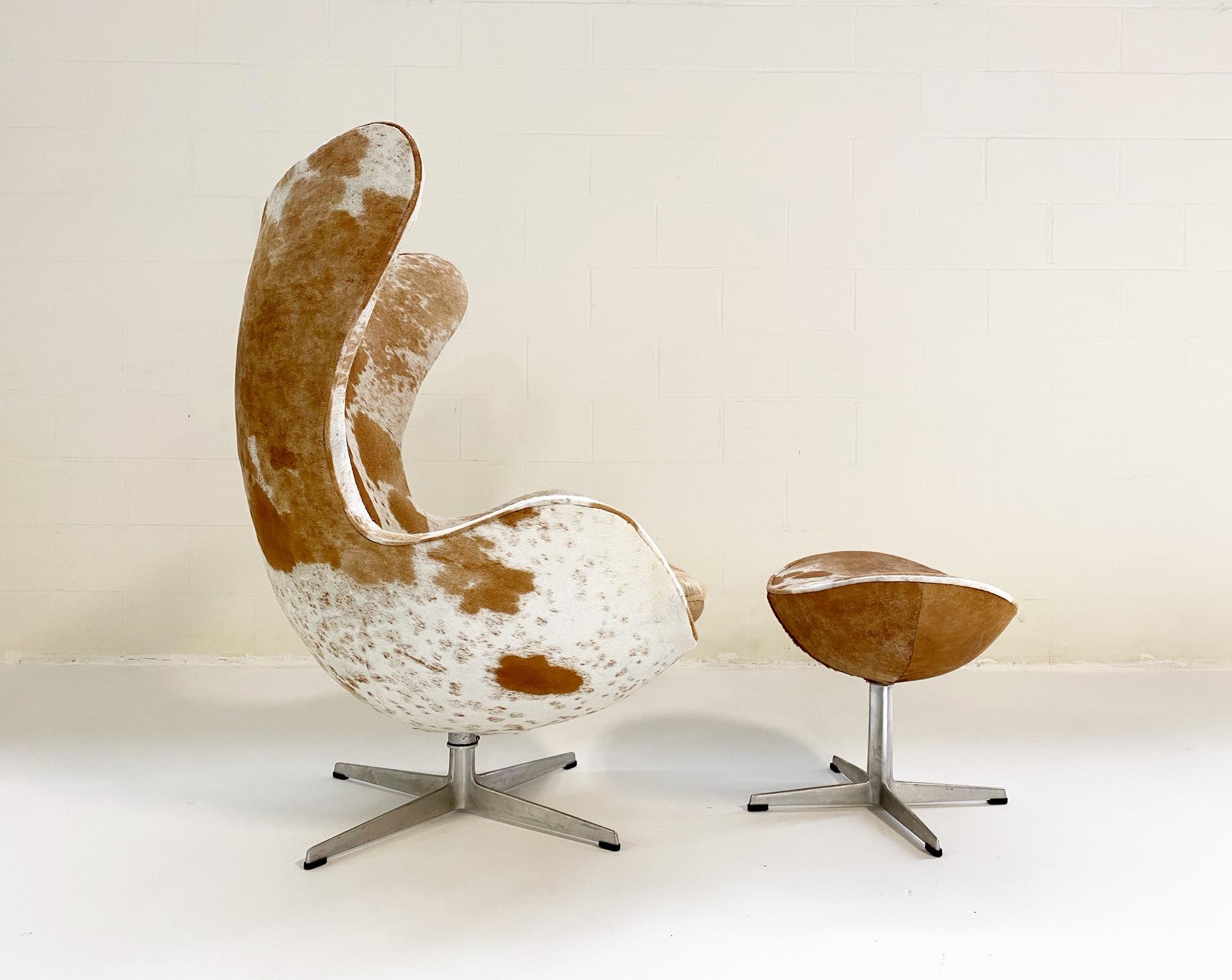 Mid-Century Modern Egg Chair and Ottoman in Brazilian Cowhide
