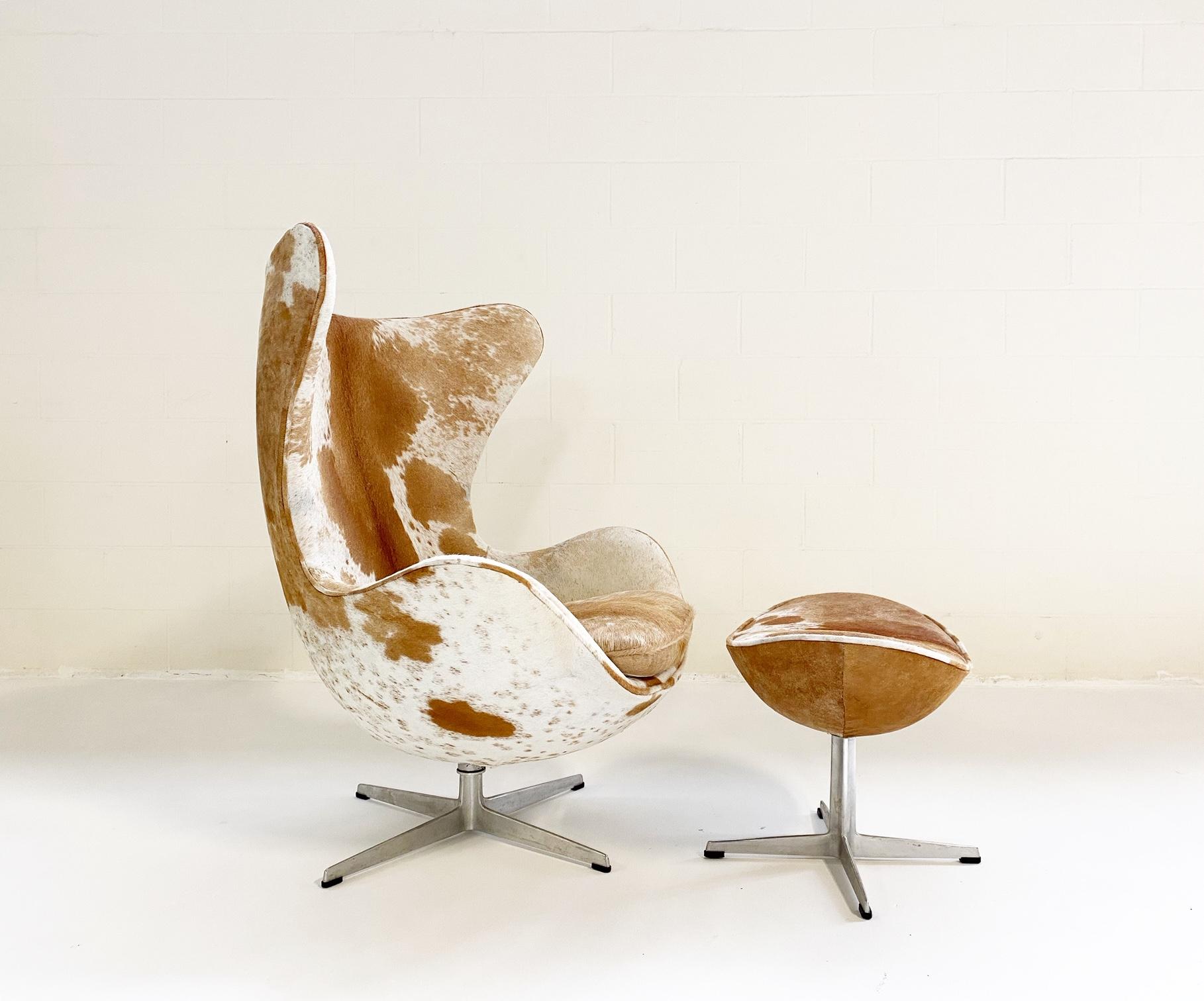 Egg Chair and Ottoman in Brazilian Cowhide In Excellent Condition In SAINT LOUIS, MO