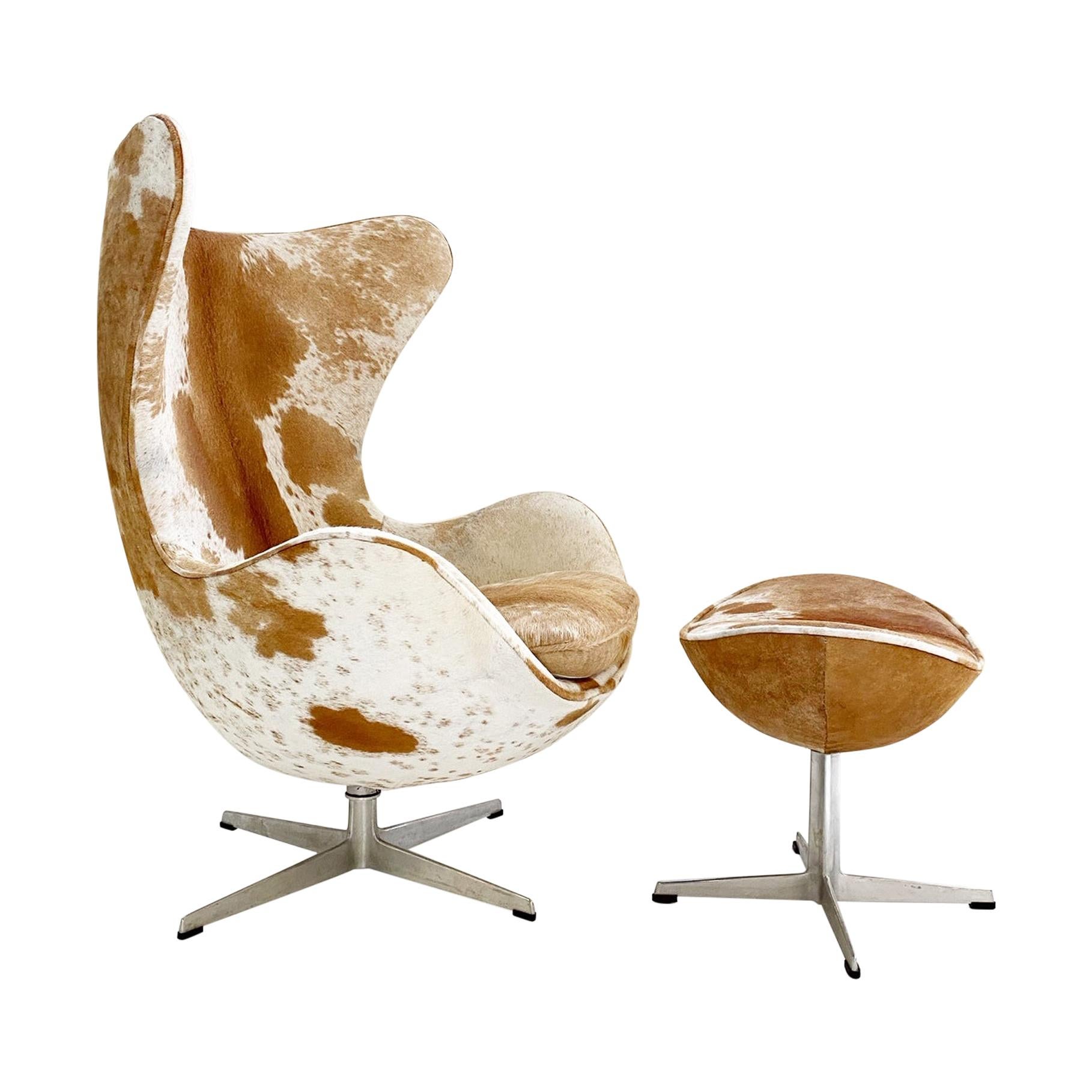 Egg Chair and Ottoman in Brazilian Cowhide