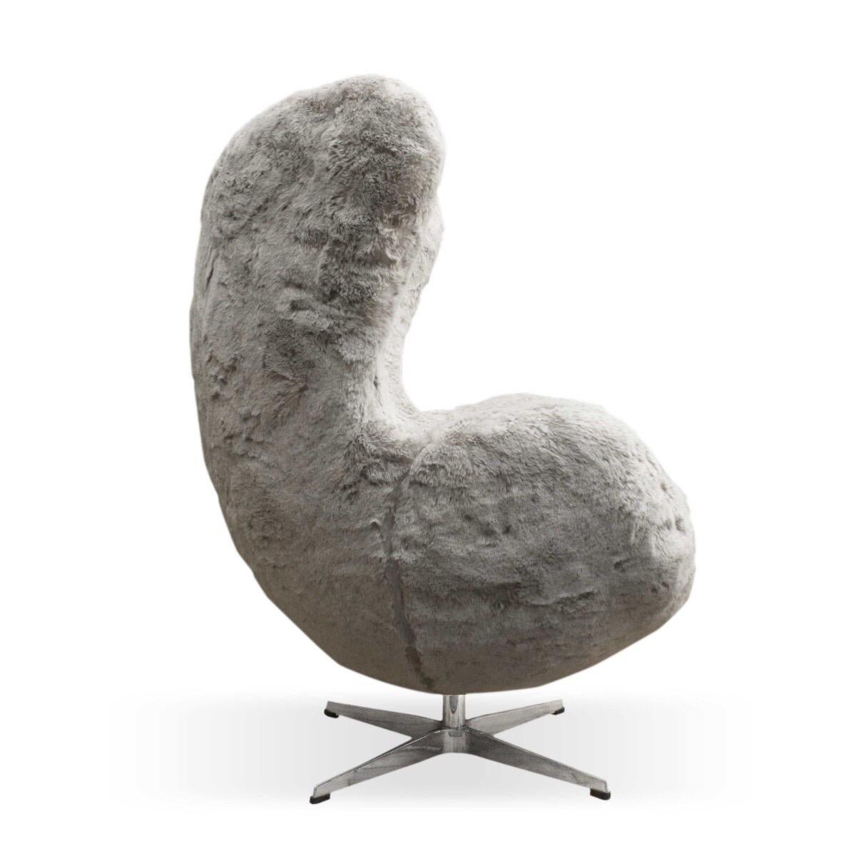 Danish Egg Chair by Arne Jacobsen for Fritz Hansen in Gray Faux Sheepskin
