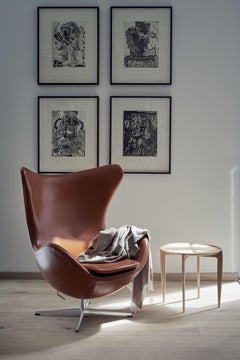 Egg Chair in Walnut Leather & Silver Grey Base by Arne Jacobsen for Fritz Hansen
