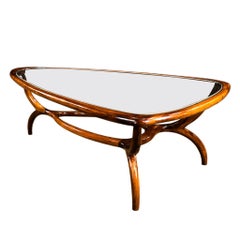 “Egg” Coffee Table in Caviuna Wood & Glass by Giuseppe Scapinelli, Brazil, 1950s