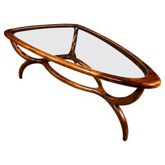 Mesa de centro moderna brasileña en madera dura y cristal, Giuseppe Scapinelli, años 50