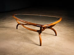 Mesa de centro moderna brasileña en madera dura y cristal, Giuseppe Scapinelli, años 50