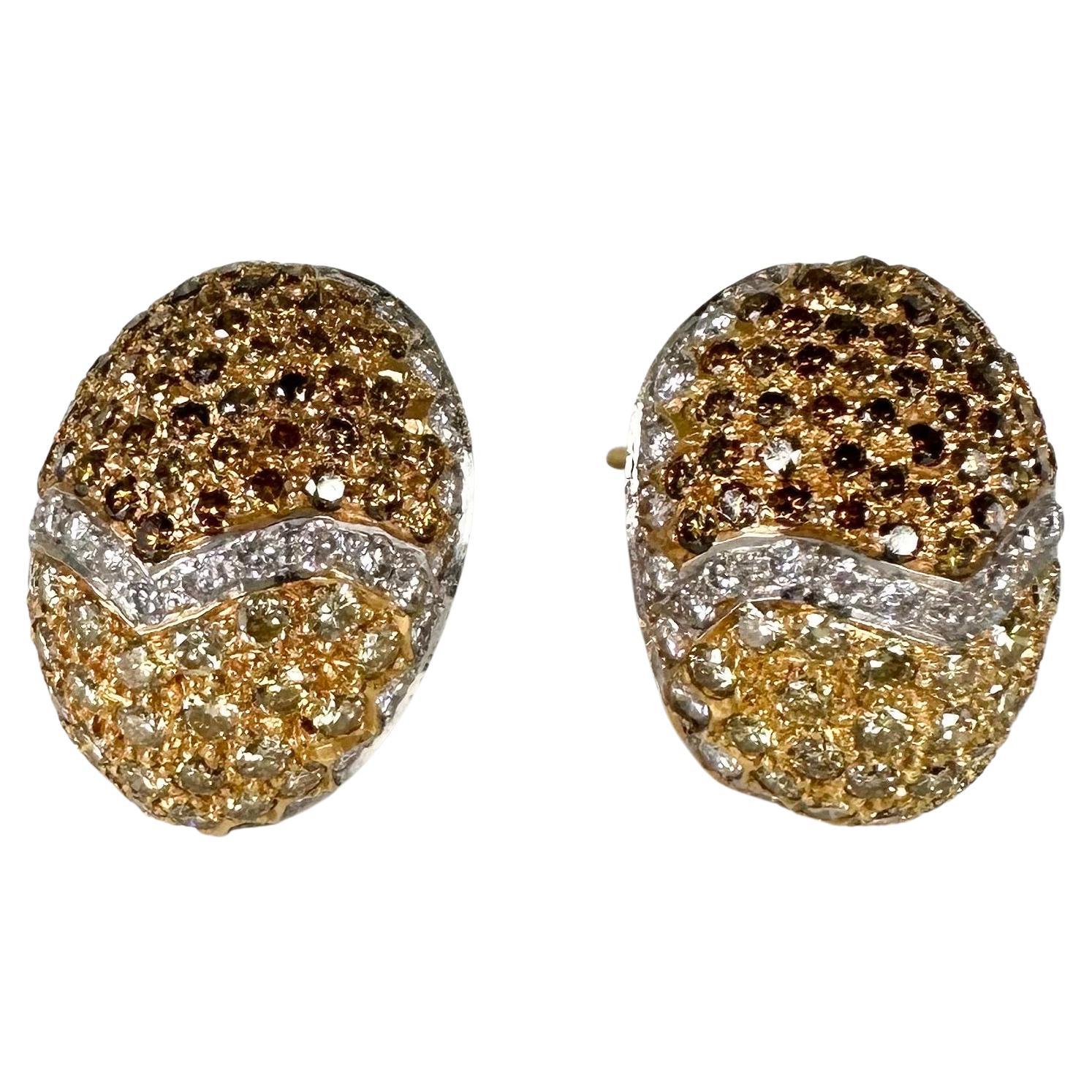 Eier-Diamant-Ohrringe 18KT Ausgefallene gelbe Diamant-Ohrringe oval  im Angebot