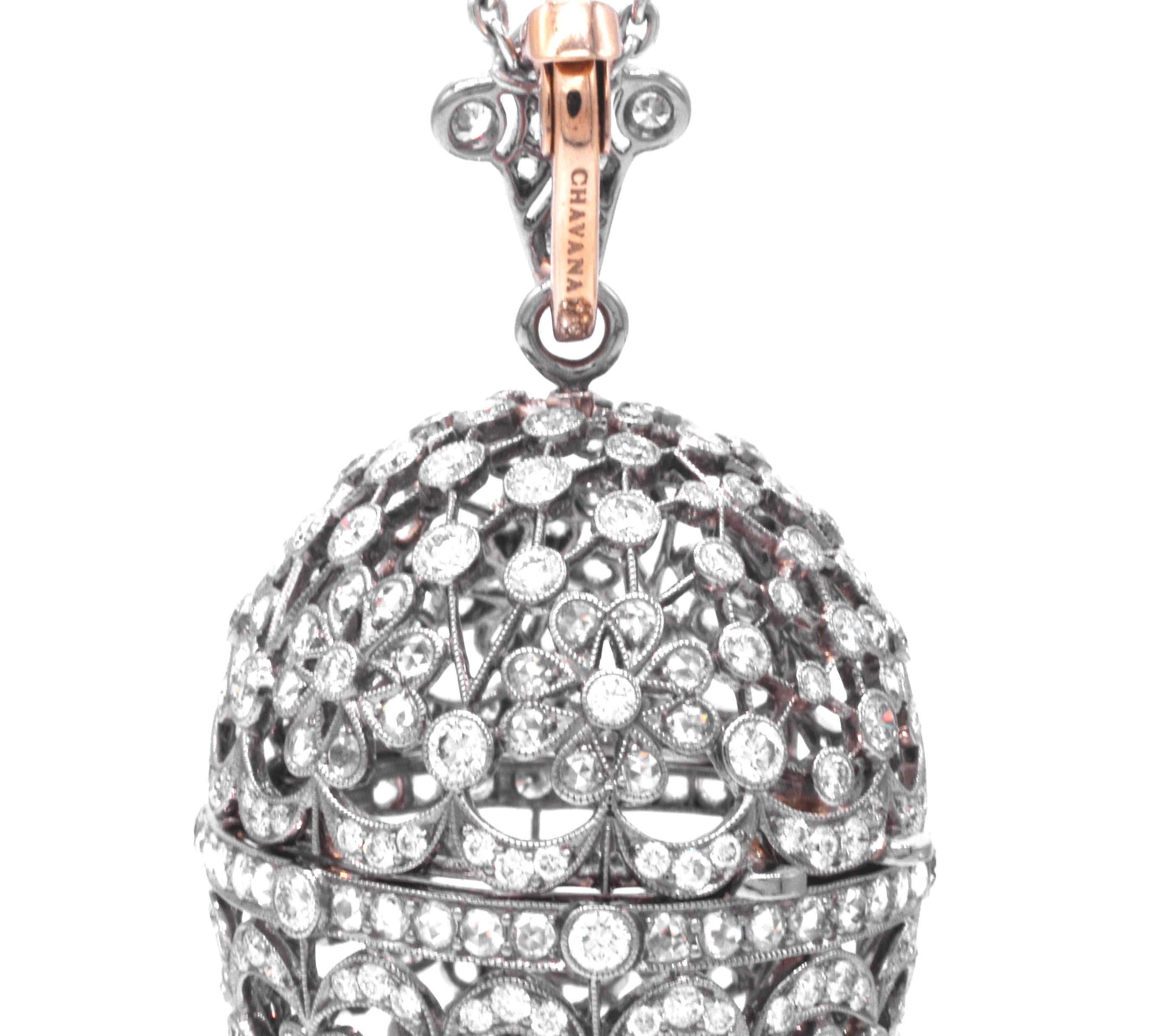 Art Deco Egg Diamond Pendant Necklace, Chavana Collection