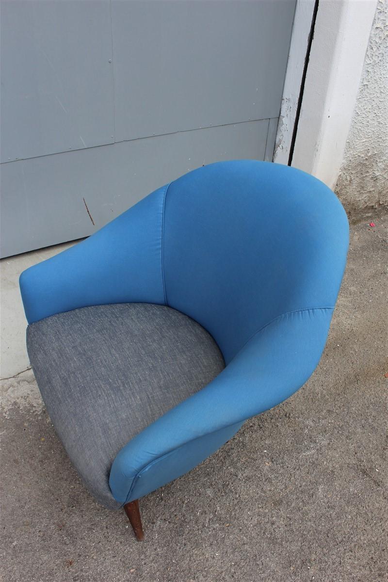 Mid-Century Modern Egg Enveloping Armchair 1950s Midcentury Italian Modern Blue Gray Wood Feet