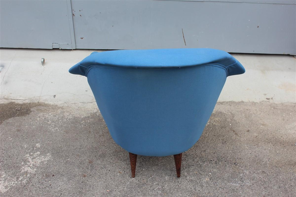 Cotton Egg Enveloping Armchair 1950s Midcentury Italian Modern Blue Gray Wood Feet