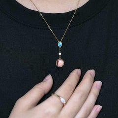 Egg Fire Opal & Australian Opal Diamond Necklace 14K Yellow Gold