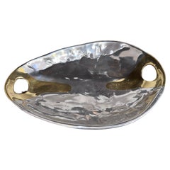 Bol à fruits d'œuf A054 abstrait en laiton, aluminium, argent et couleur or