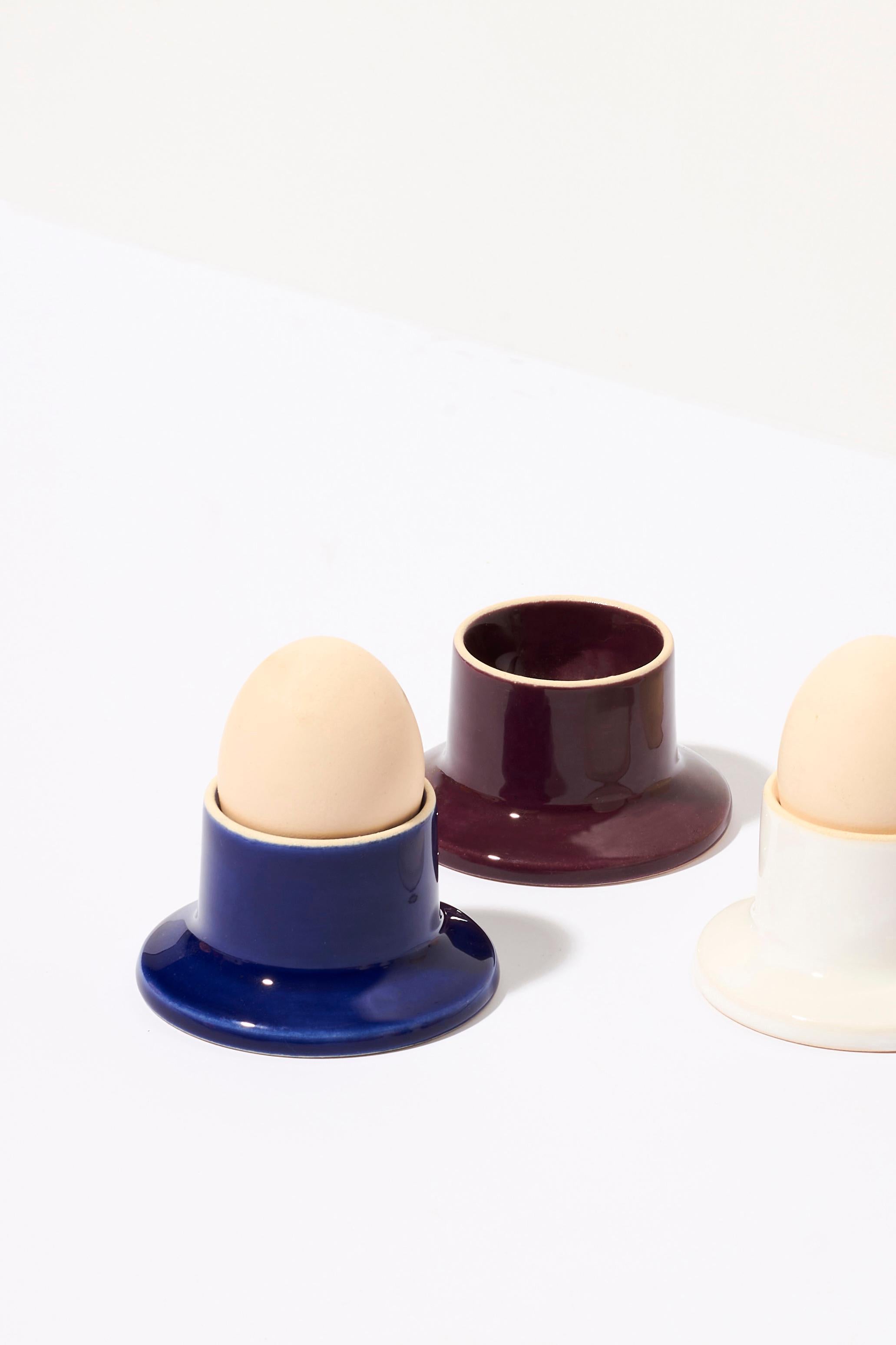 Glazed Egg holder / Plum / set of 2 by Malwina Konopacka For Sale