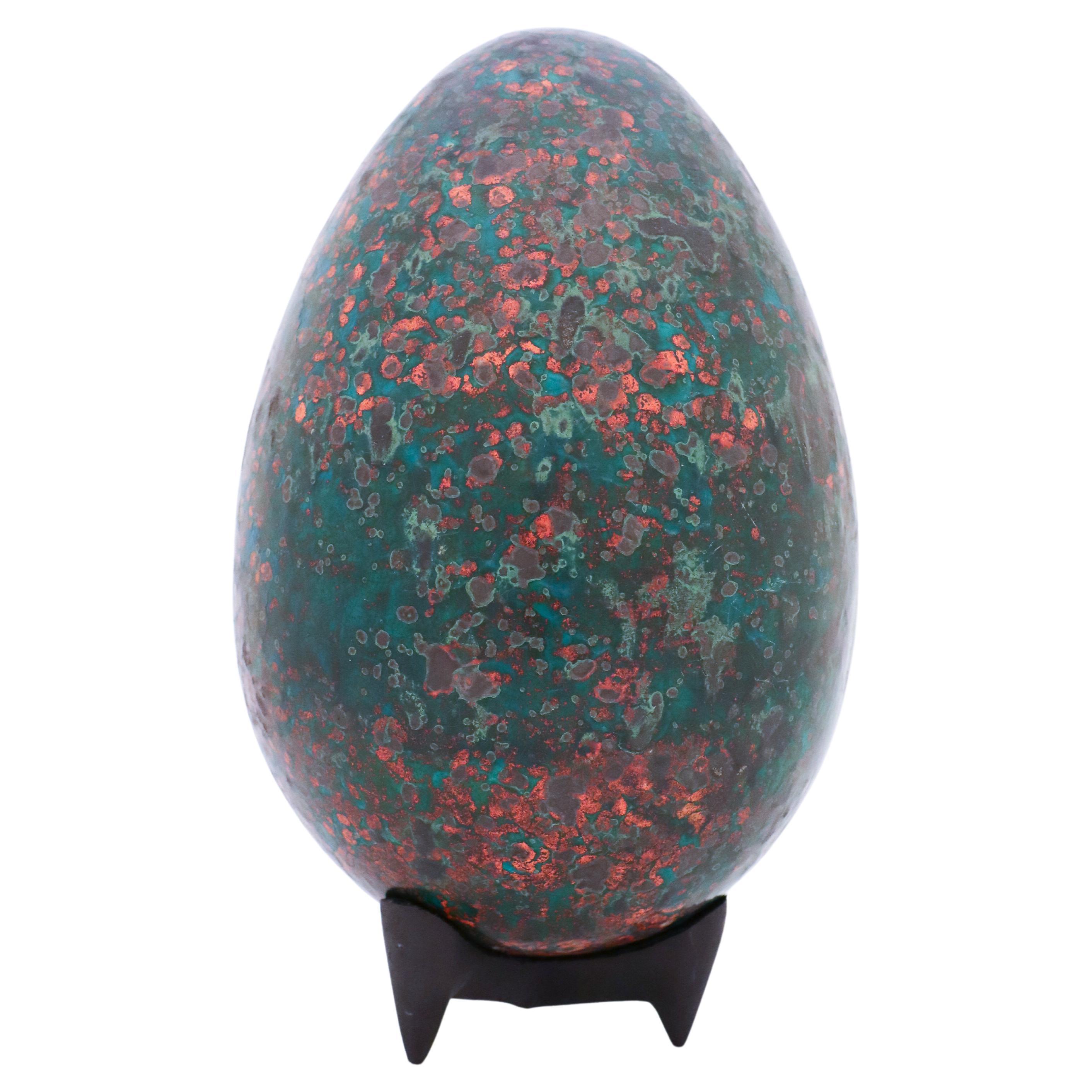 Egg in a Lovely Speckled Green-Tone Glaze Ceramics by Hans Hedberg, Biot, France