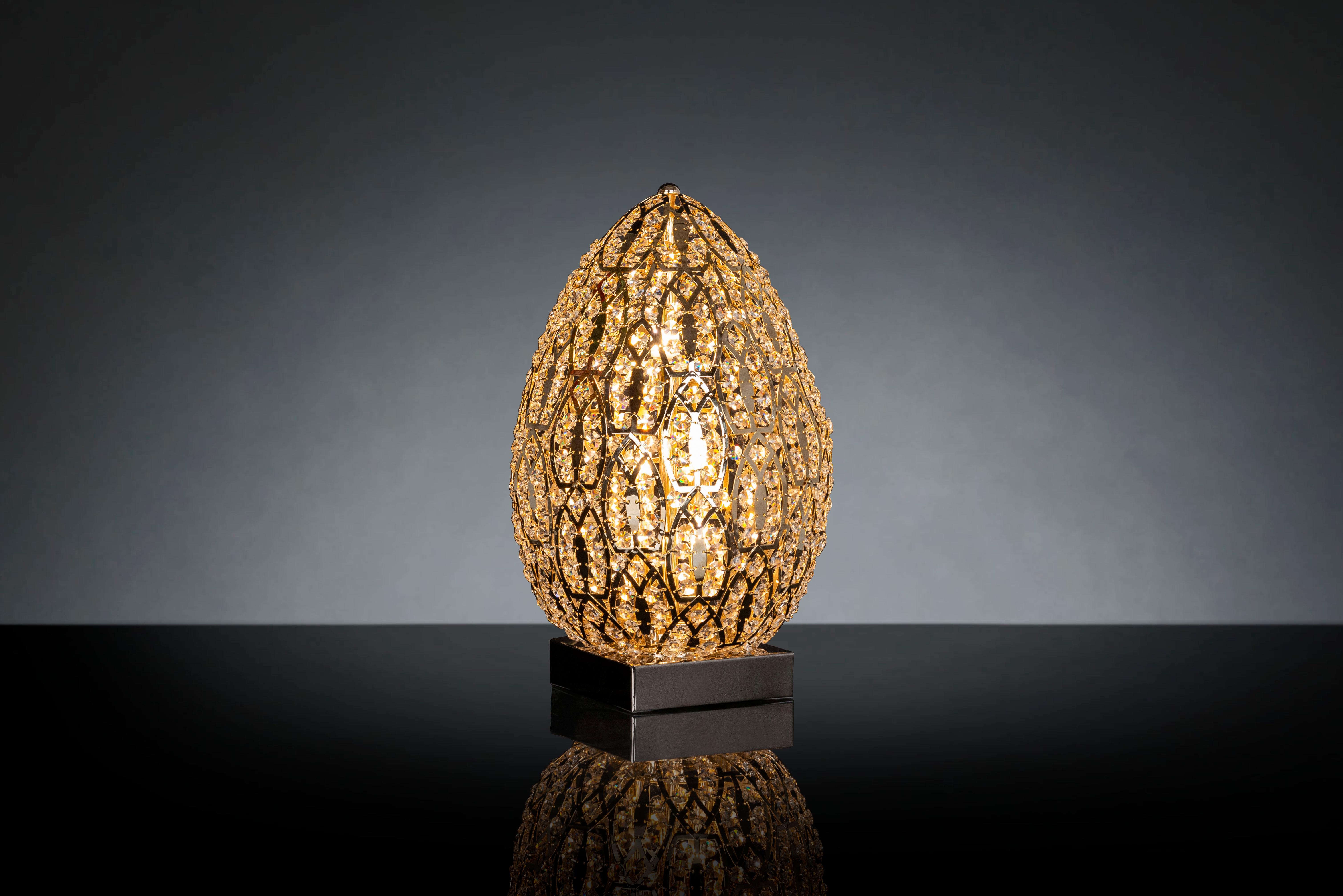 Intagliato Lampada da tavolo Egg Medium 1, finitura in nichel nero e oro 24k, stile arabesco, Italia in vendita