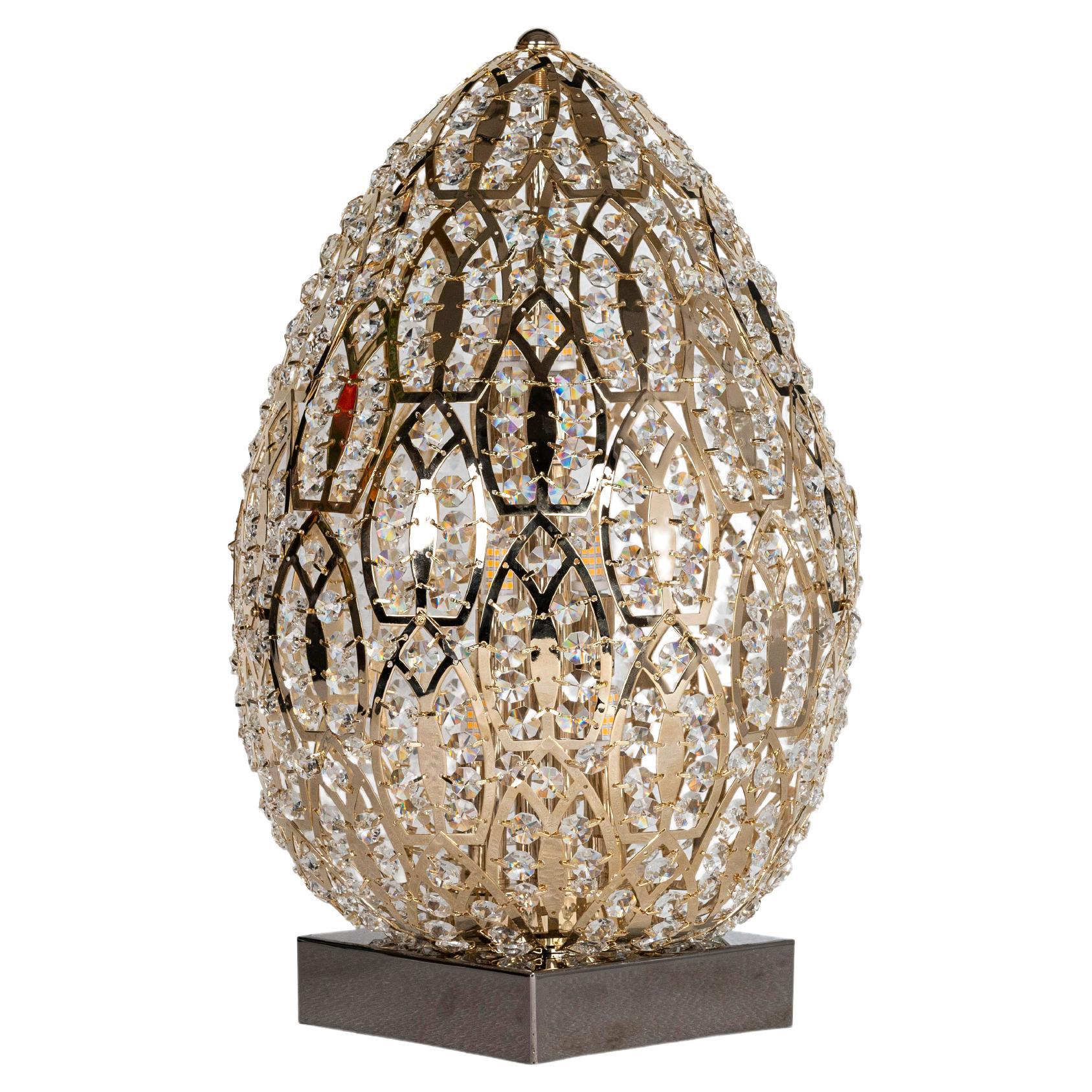 Egg Medium 1 Table Lamp, Black Nickel & 24k Gold Finish, Arabesque Style, Italy For Sale