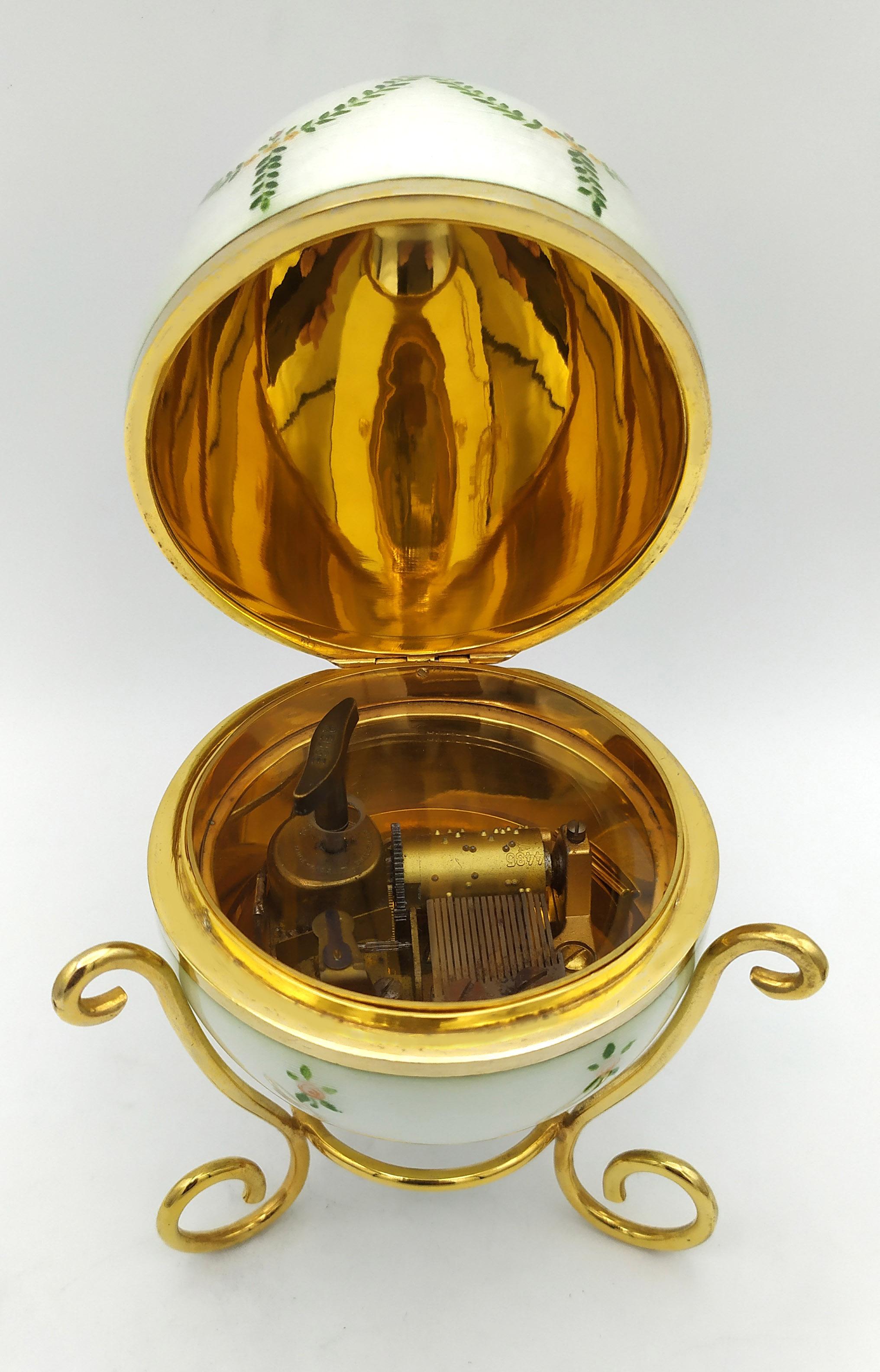 Empire Egg “music box” mechanism by the Swiss Maison Reuge Sterling Silver Salimbeni  For Sale