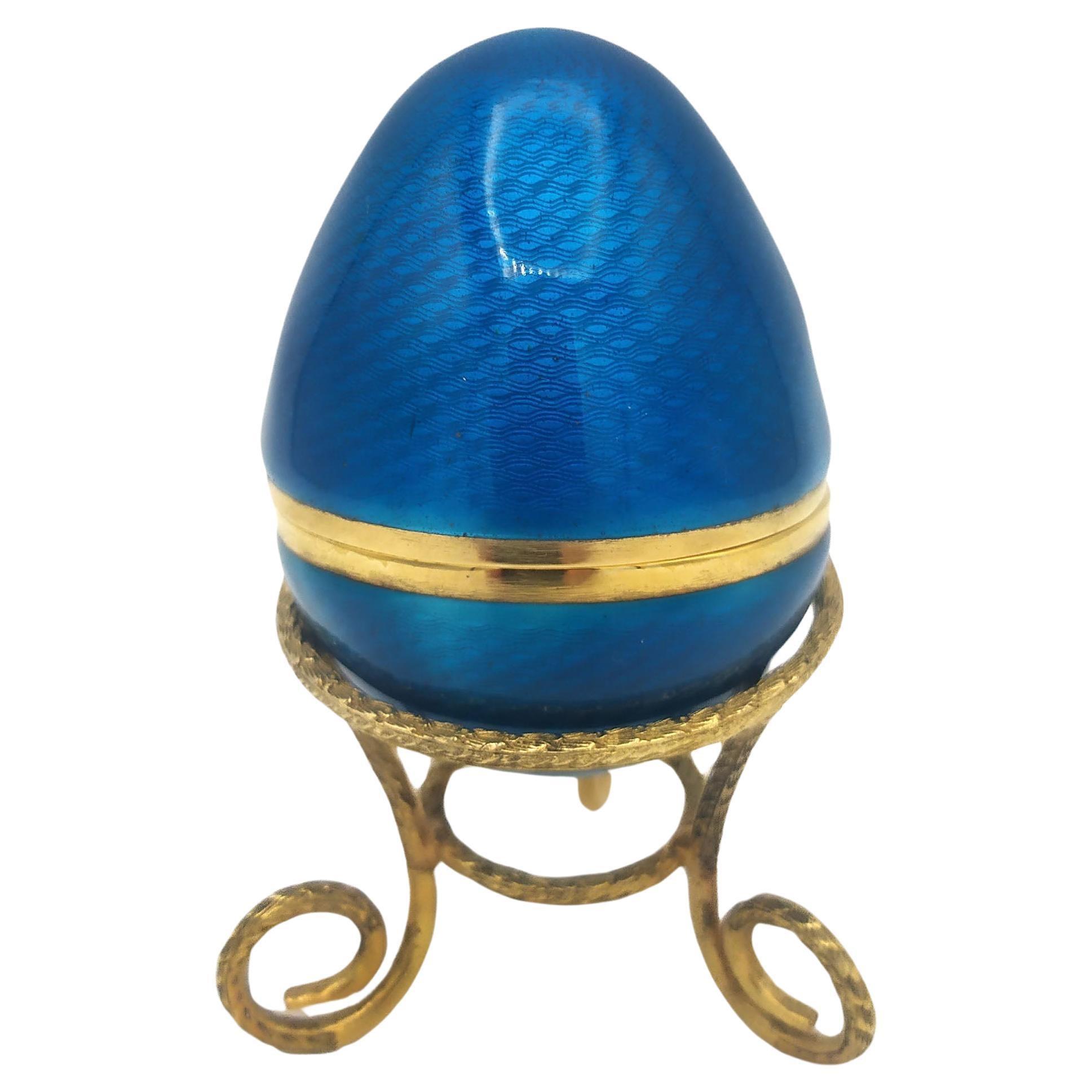 Egg Navy Blue enamel with tripod Sterling Silver Salimbeni