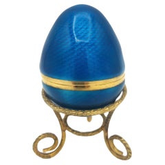 Vintage Egg Navy Blue enamel with tripod Sterling Silver Salimbeni