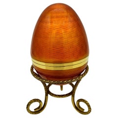 Egg on Tripod hand painted Sterling Silver Enamel on Guillochè Salimbeni