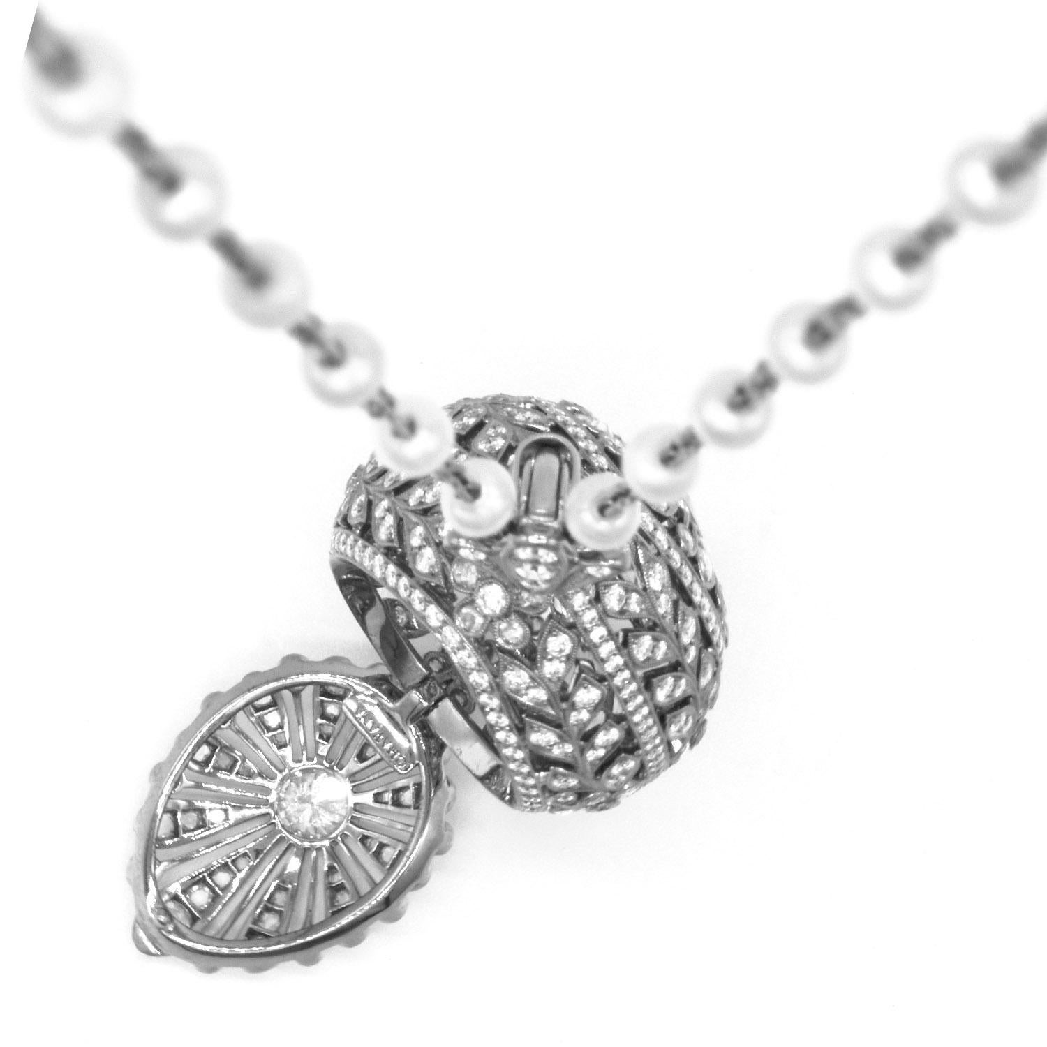 Women's Edwardian Diamond Open Egg Pendant Locket Necklace, Chavana Collection For Sale
