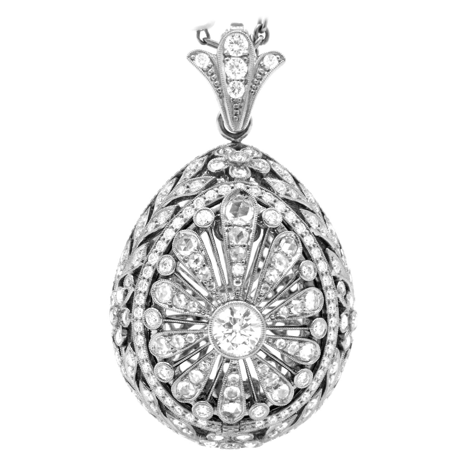 Edwardian Diamond Open Egg Pendant Locket Necklace, Chavana Collection For Sale