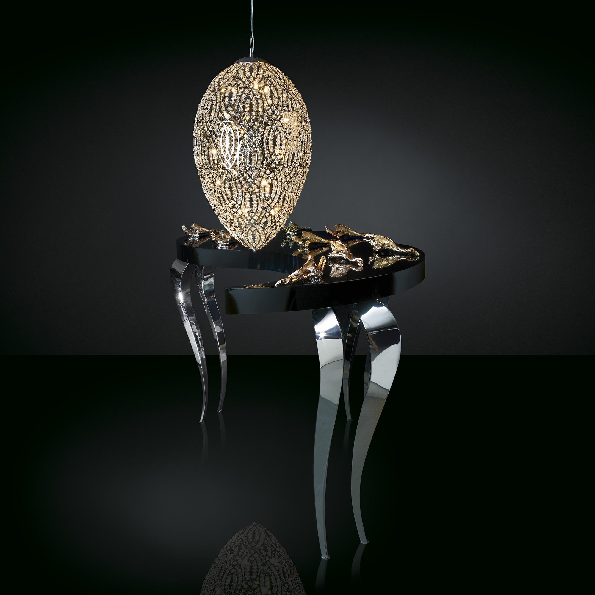 Moderno Lampada a sospensione Egg, finitura cromata, stile arabesco, Italia in vendita