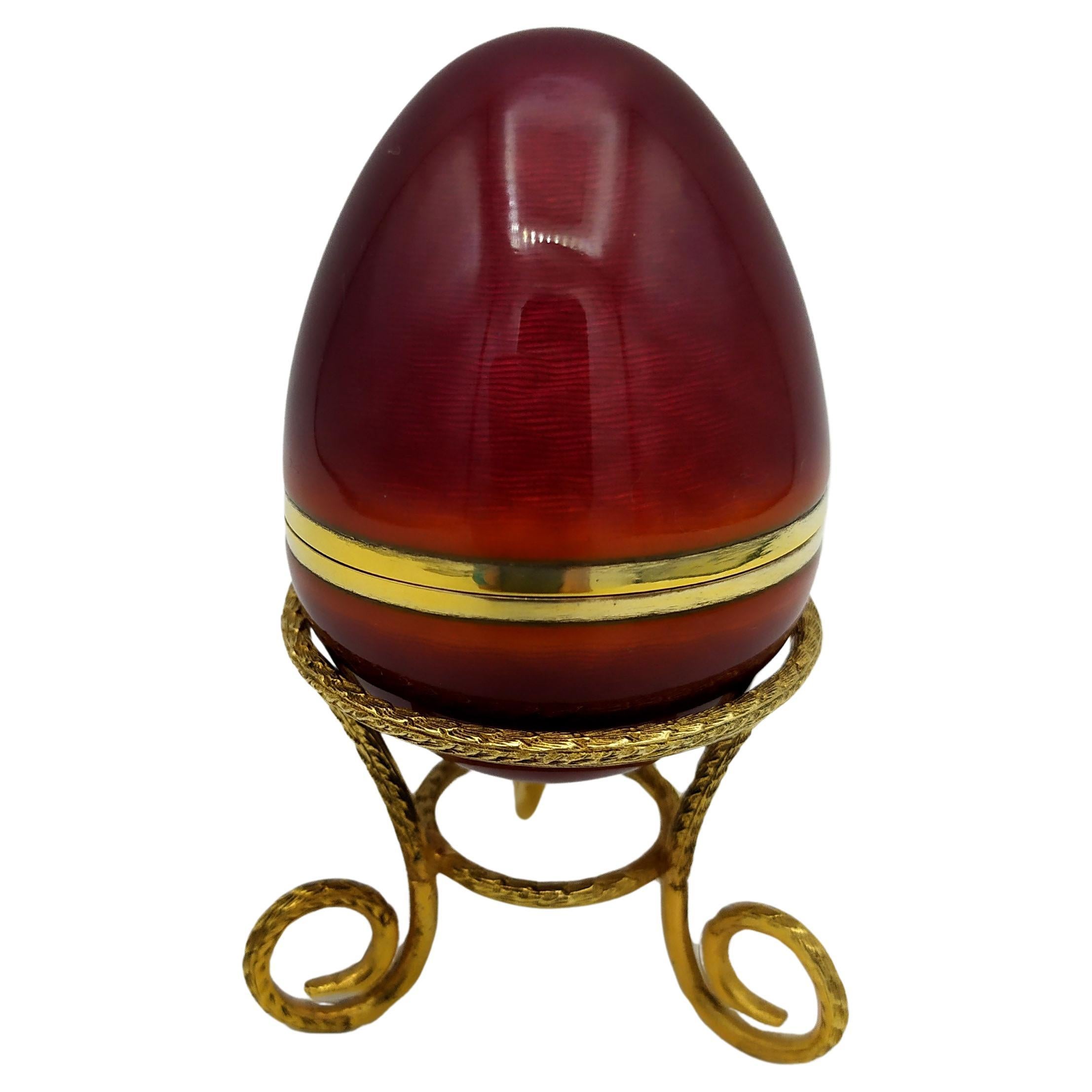 Egg Purple Red enamel with tripod Sterling Silver Salimbeni  For Sale