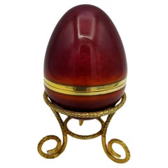 Used Egg Purple Red enamel with tripod Sterling Silver Salimbeni 