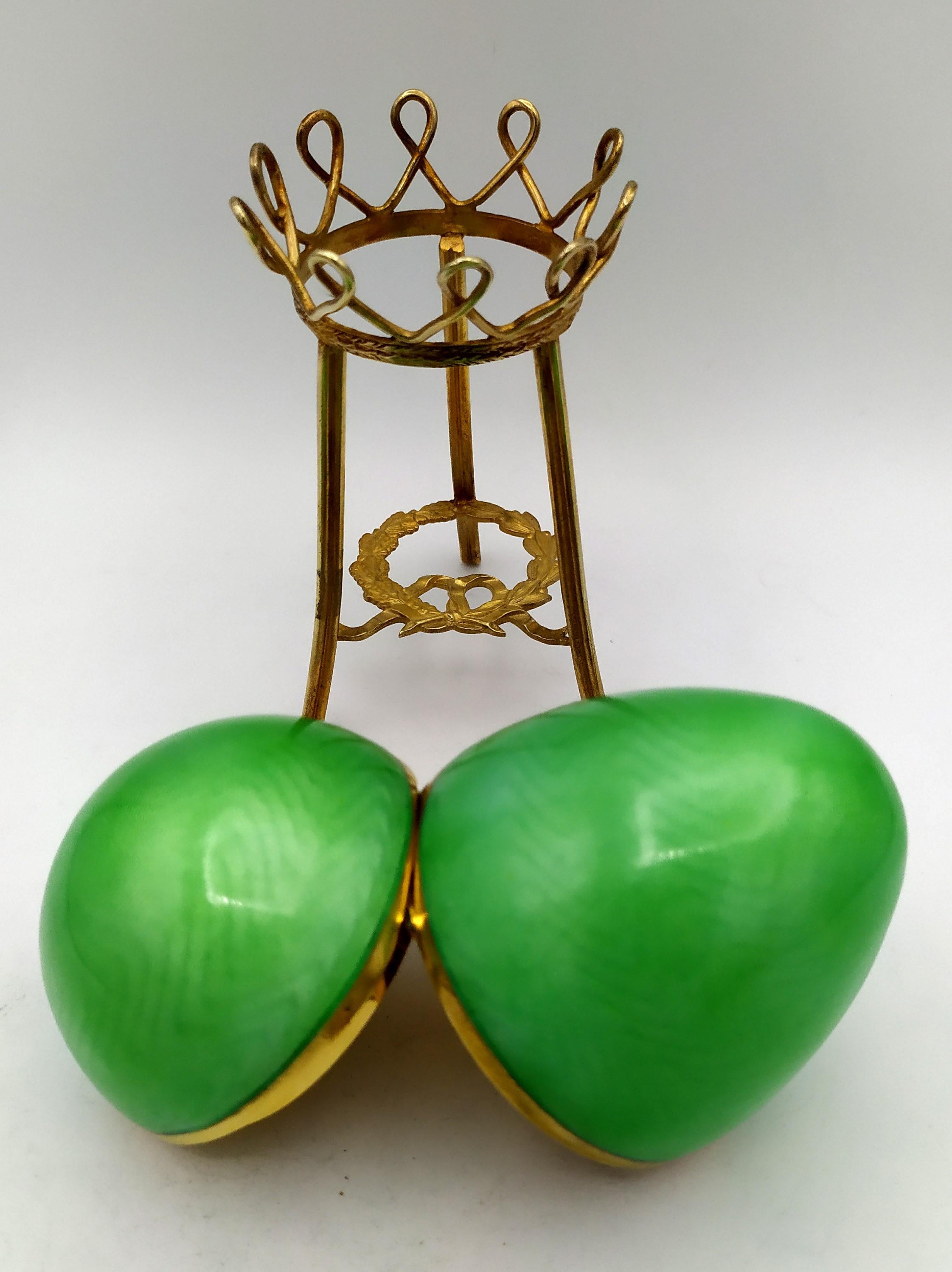 Mid-20th Century Egg Russian Empire style enamel with tall tripod Sterling Silver Salimbeni 