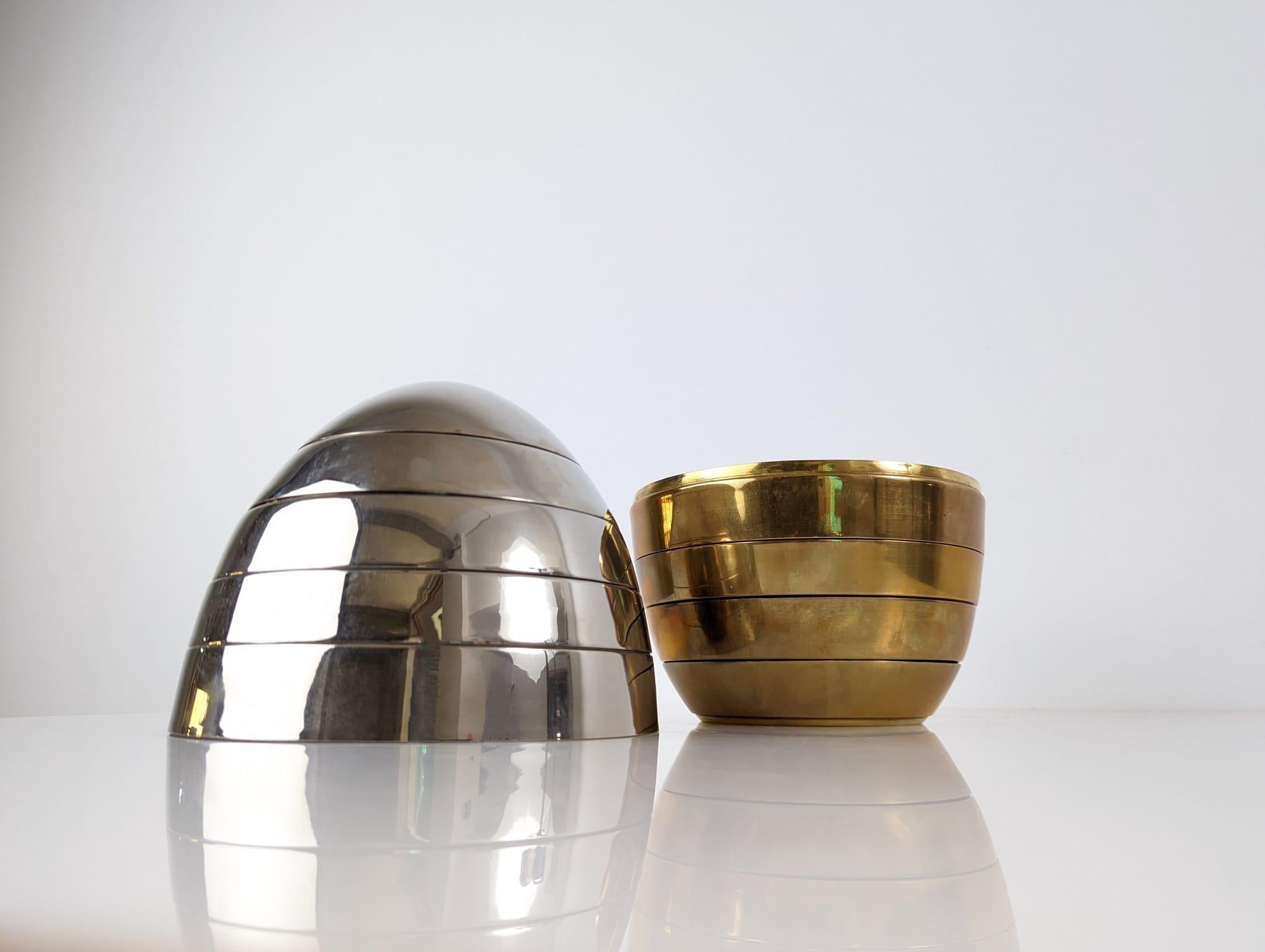 Brass Egg Sculpture of Stackable Trays by Tommaso Barbi, 1970s For Sale