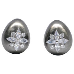 Egg-shape Marquis Faux Diamond  Flower Clip-on Black Rhodium Earrings (1 earring