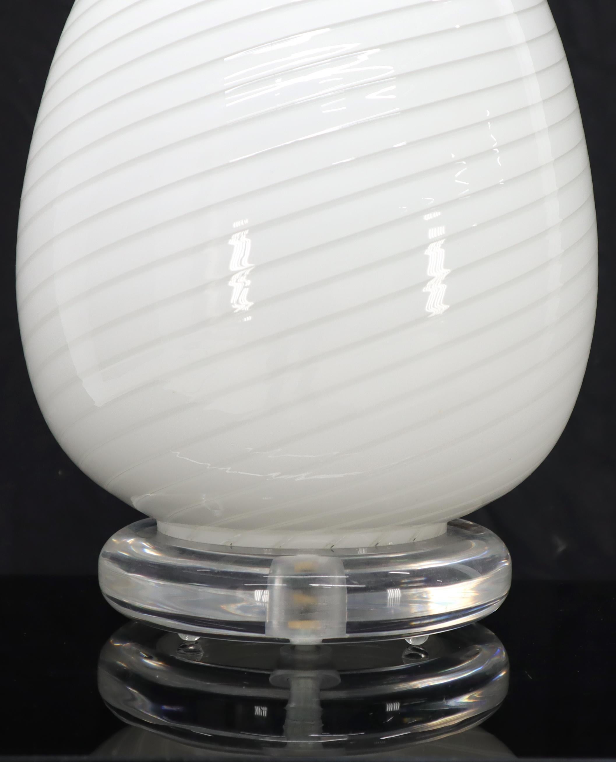 Blown Glass Egg Shape Murano Glass Swirl Pattern Table Lamp For Sale