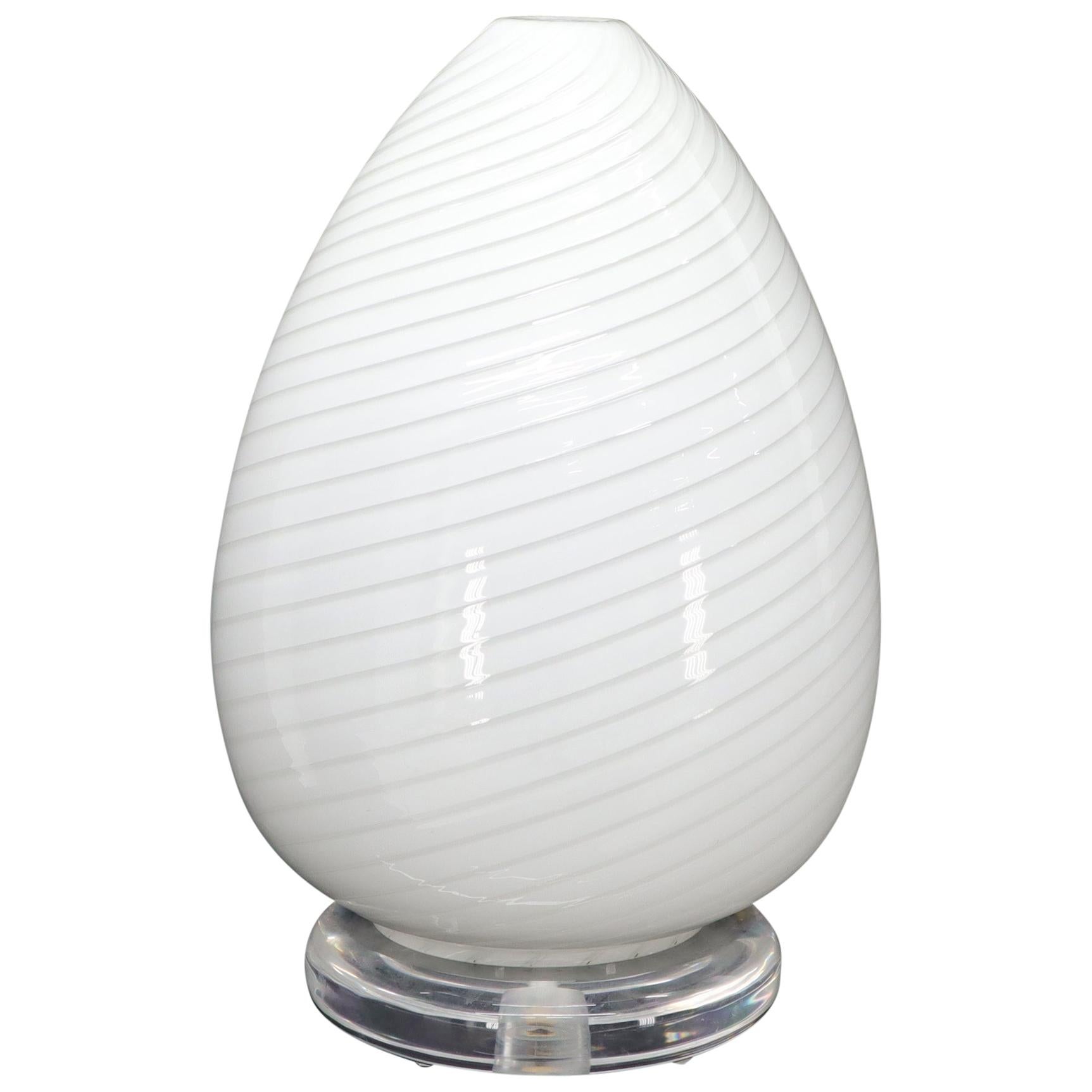 Egg Shape Murano Glass Swirl Pattern Table Lamp