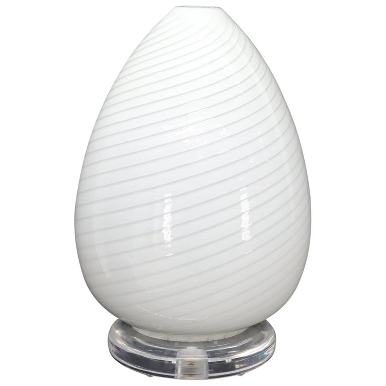 Egg Shape Murano Glass Swirl Pattern Table Lamp For Sale