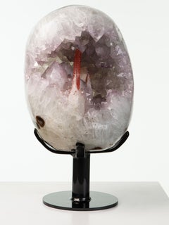 Egg Shaped Amethyst, White Quartz Formation with Red Druze Coated Calcite