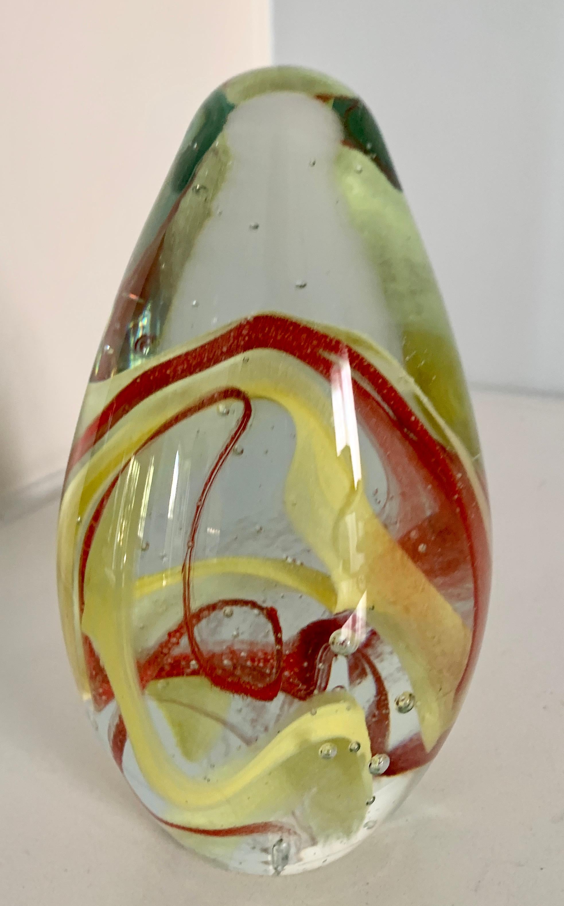 Mid-Century Modern Egg Shaped Murano Glass elliptical Paperweight For Sale