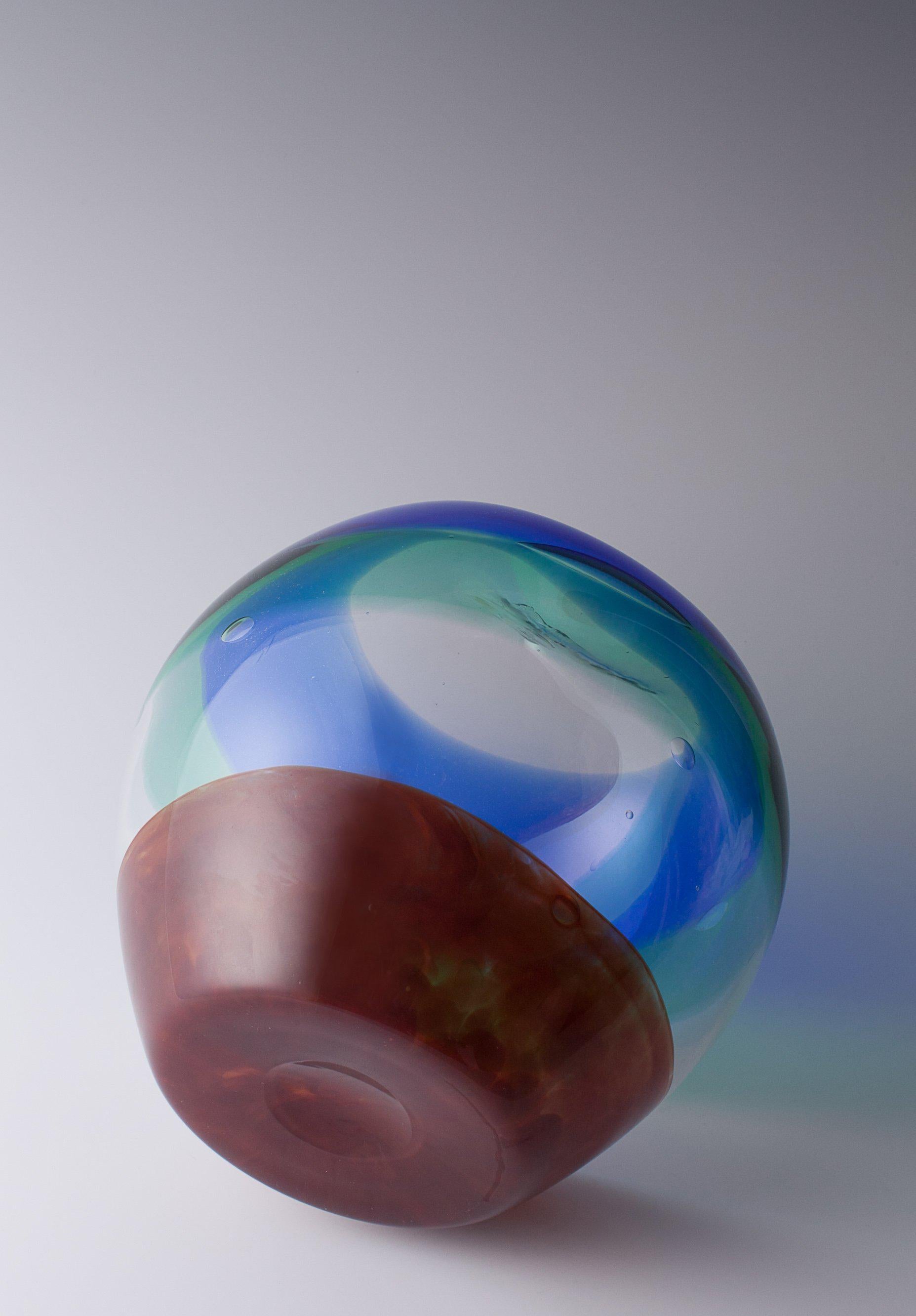 Italian Egg Shaped Murano Glass Vase with Incalmo Bands, circa 1980 For Sale