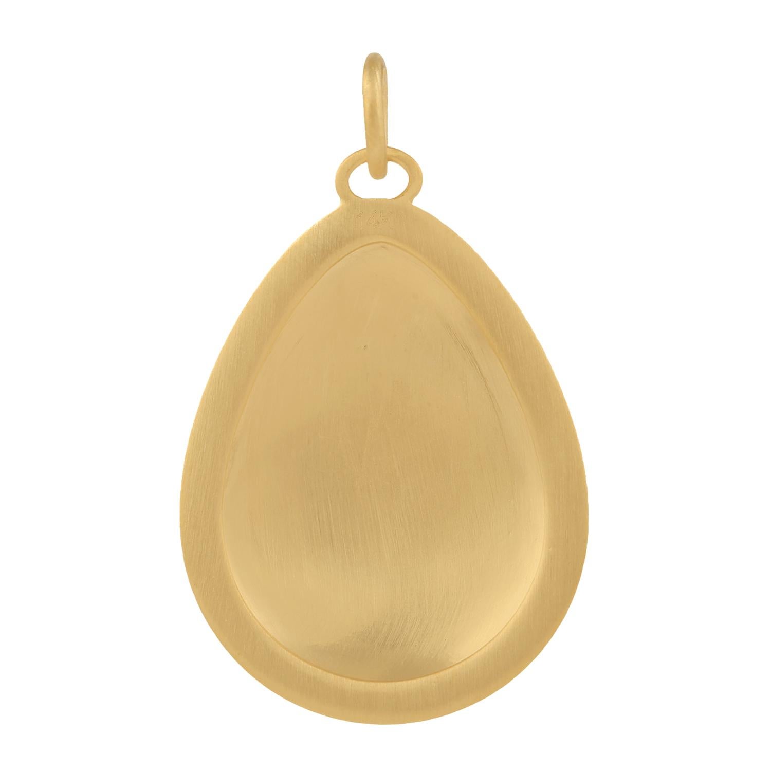 Artisan Pendentif en forme d'œuf avec motif de fleur en diamants pavés en or jaune 14 carats en vente