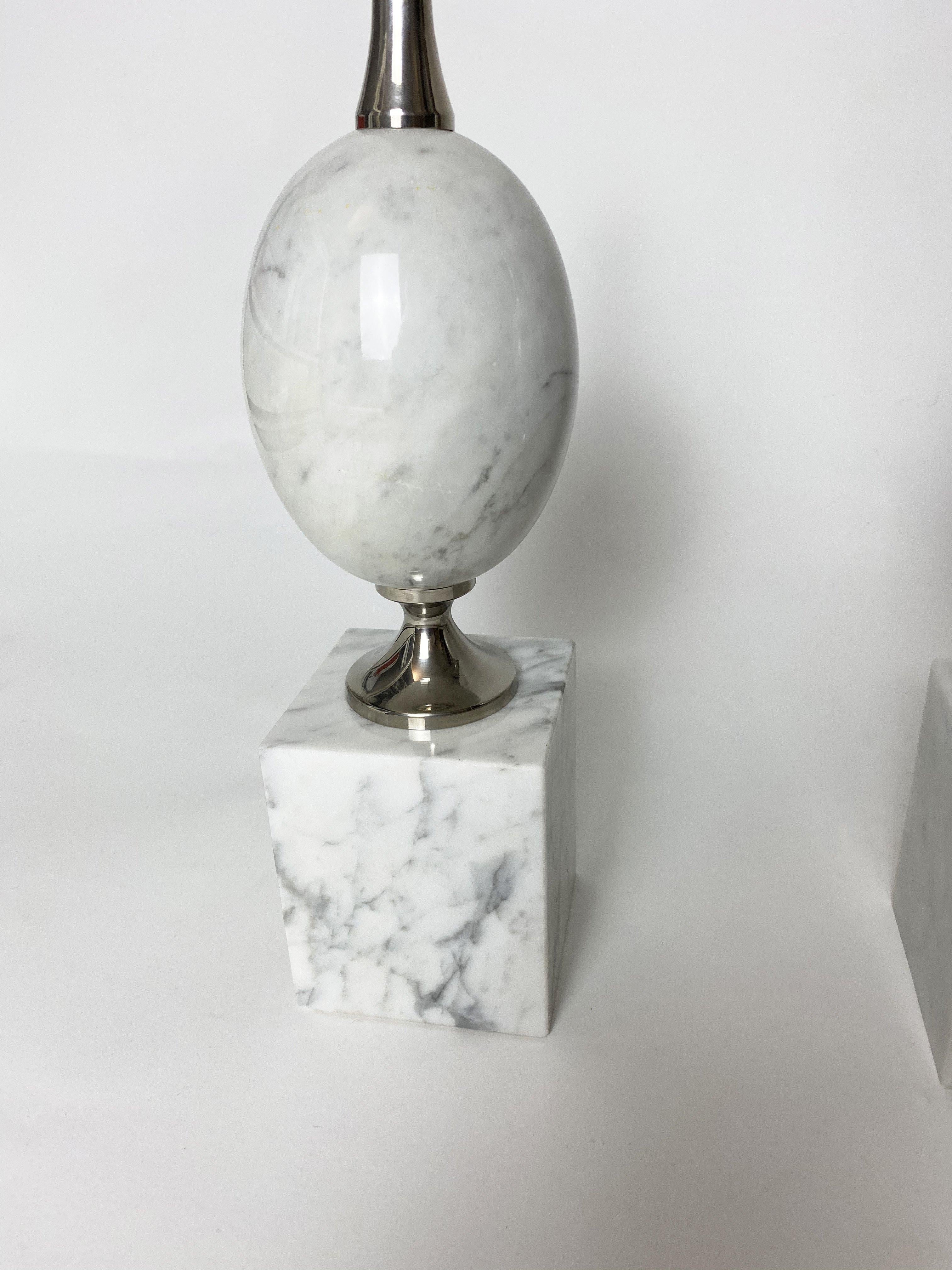 Egg-Shaped Table Lamp in White Marble by Philippe Barbier, 1960s, Set of 2. 3