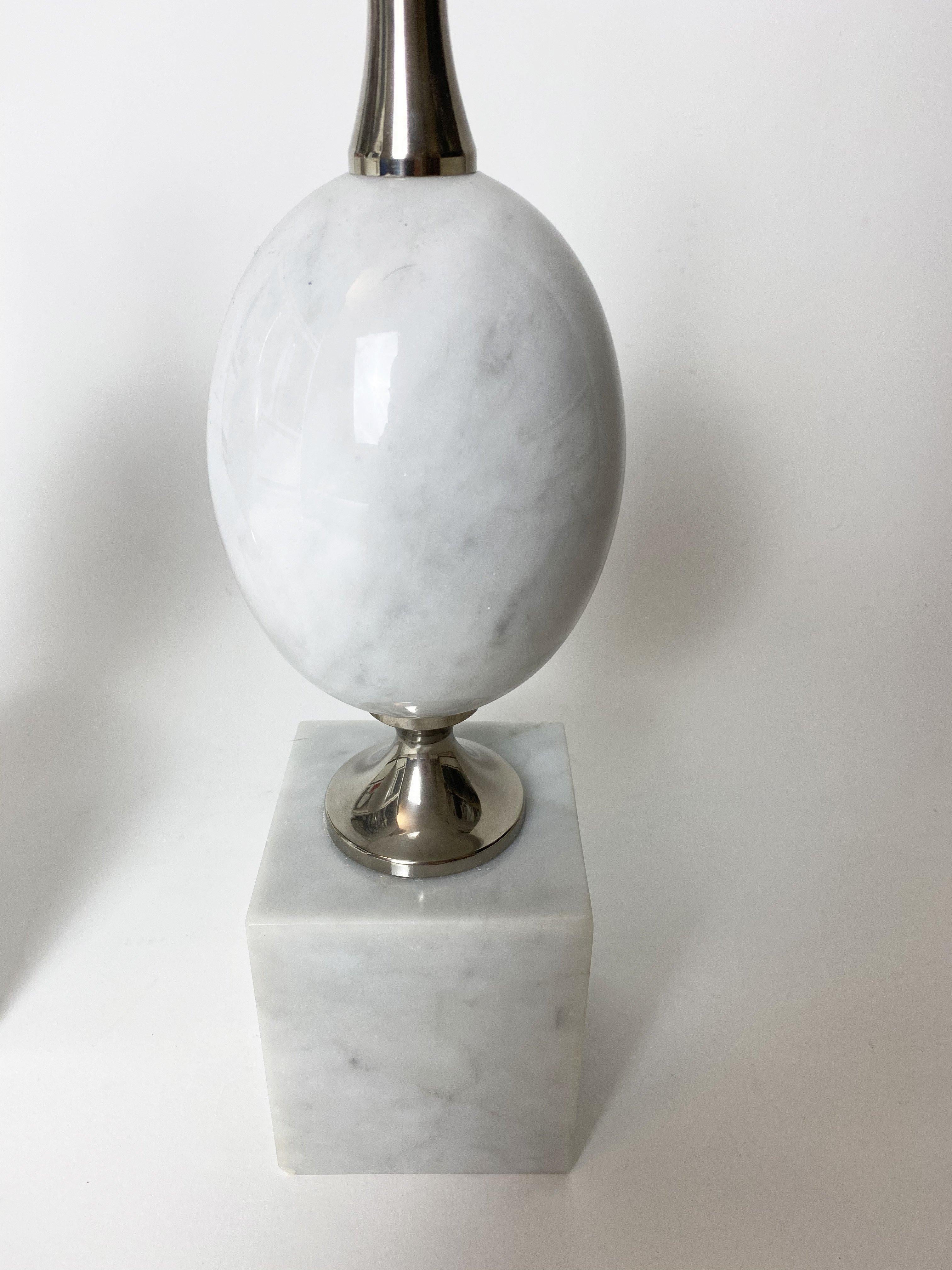 Mid-Century Modern Egg-Shaped Table Lamp in White Marble by Philippe Barbier, 1960s, Set of 2.