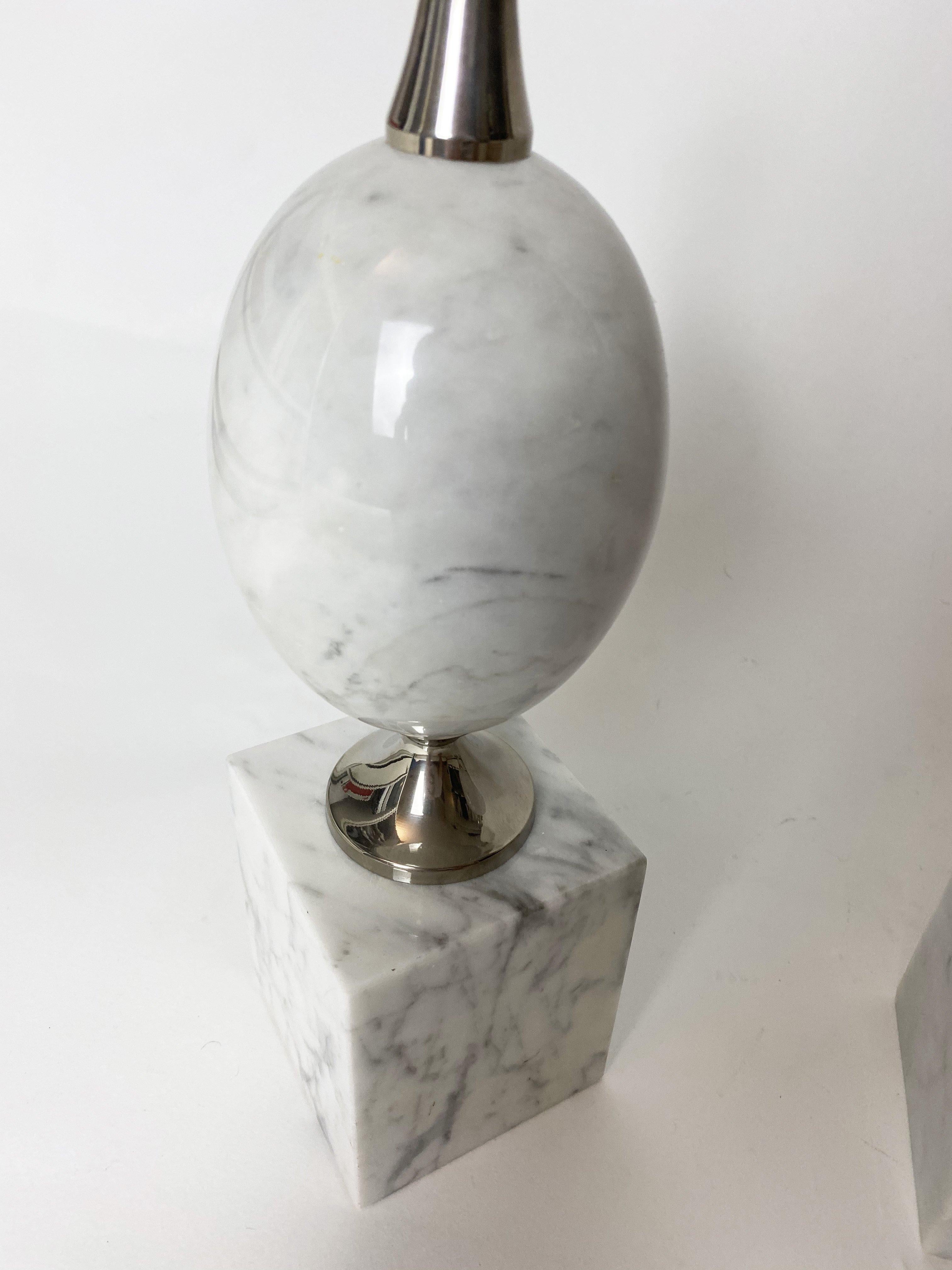 Mid-20th Century Egg-Shaped Table Lamp in White Marble by Philippe Barbier, 1960s, Set of 2.
