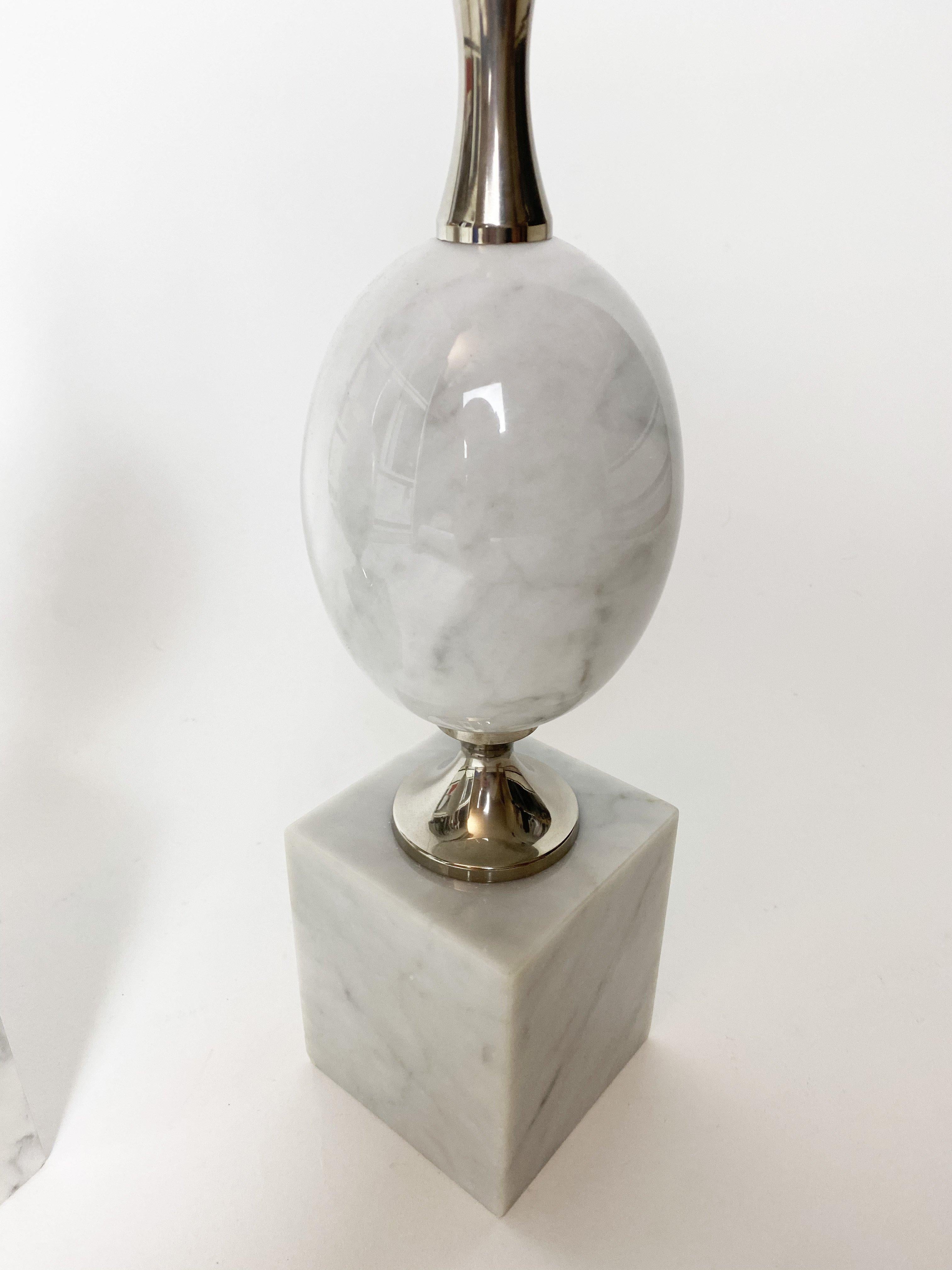 Egg-Shaped Table Lamp in White Marble by Philippe Barbier, 1960s, Set of 2. 1