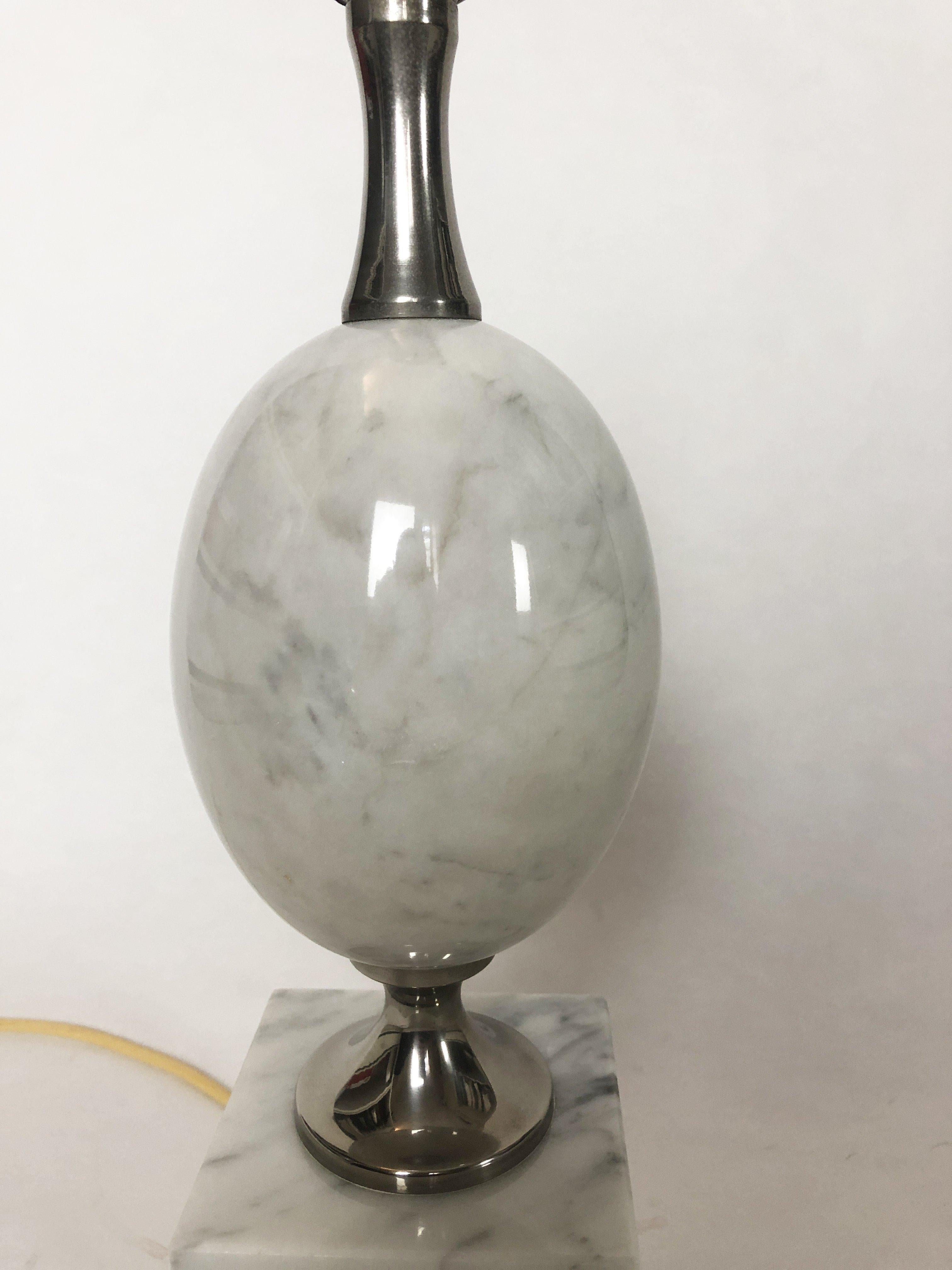 Egg-Shaped Table Lamp in White Marble by Philippe Barbier, 1960s, Set of 2. 2