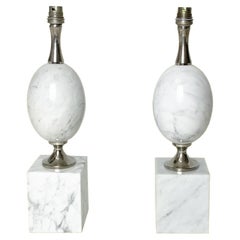 Egg-Shaped Table Lamp in White Marble by Philippe Barbier, 1960s, Set of 2.
