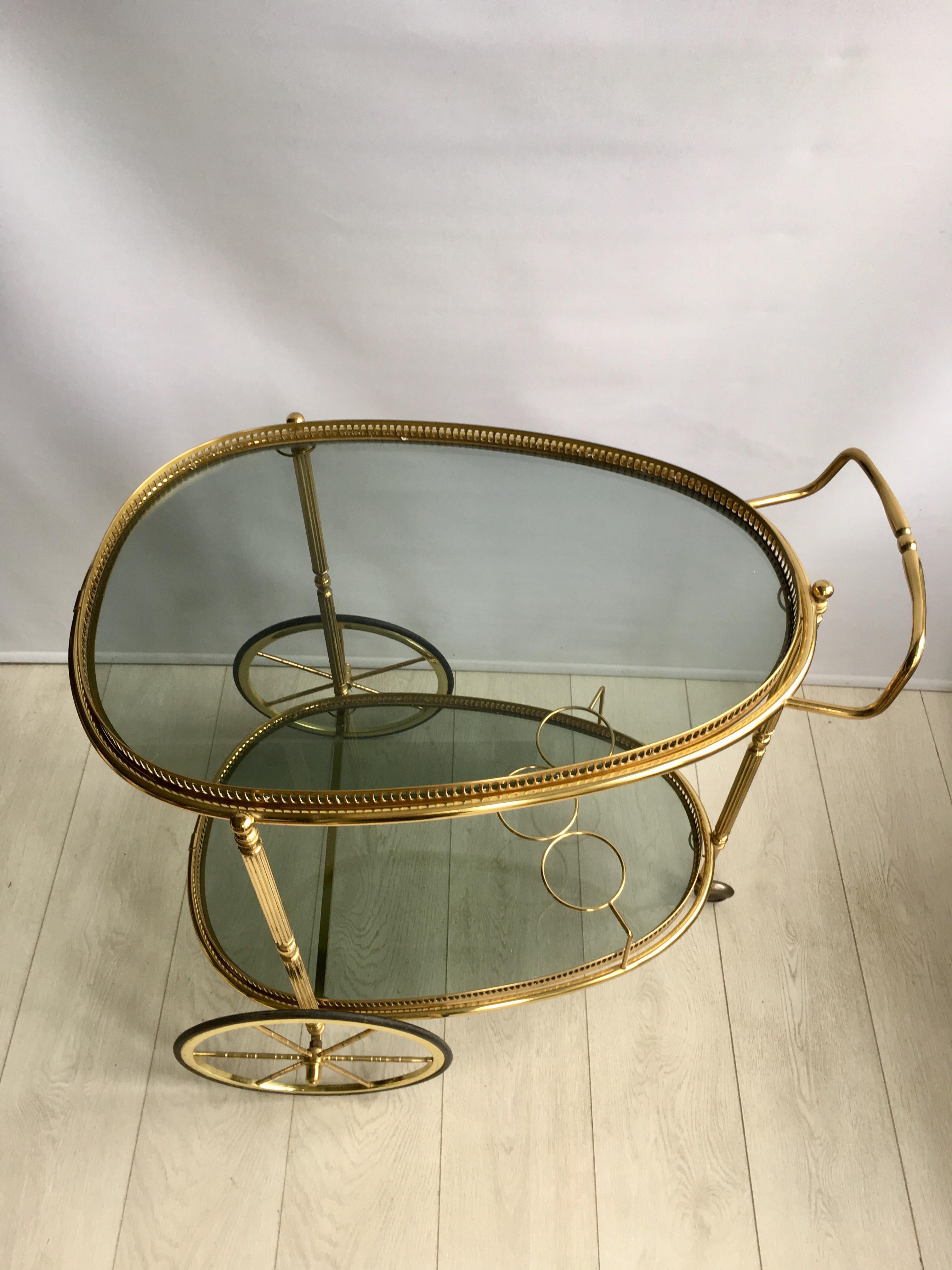 French Egg Shaped Vintage Brass Drinks Trolley Bar Cart For Sale