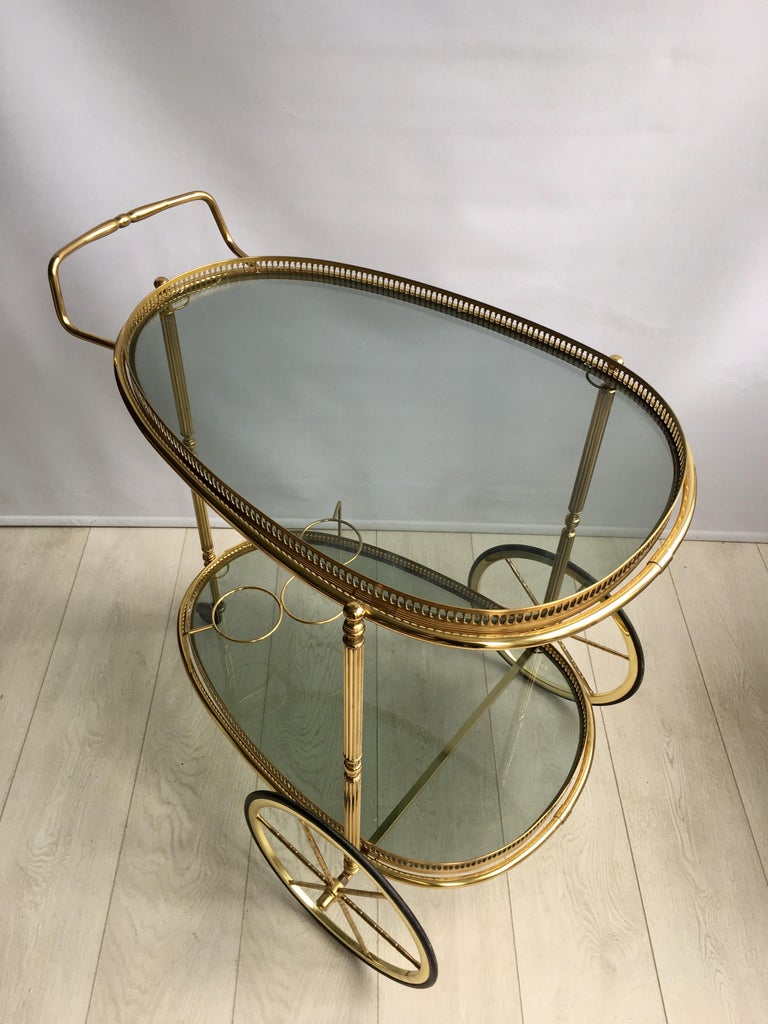 Late 20th Century Egg Shaped Vintage Brass Drinks Trolley Bar Cart For Sale