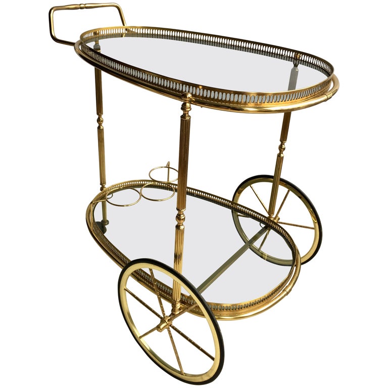 Egg Shaped Vintage Brass Drinks Trolley Bar Cart For Sale