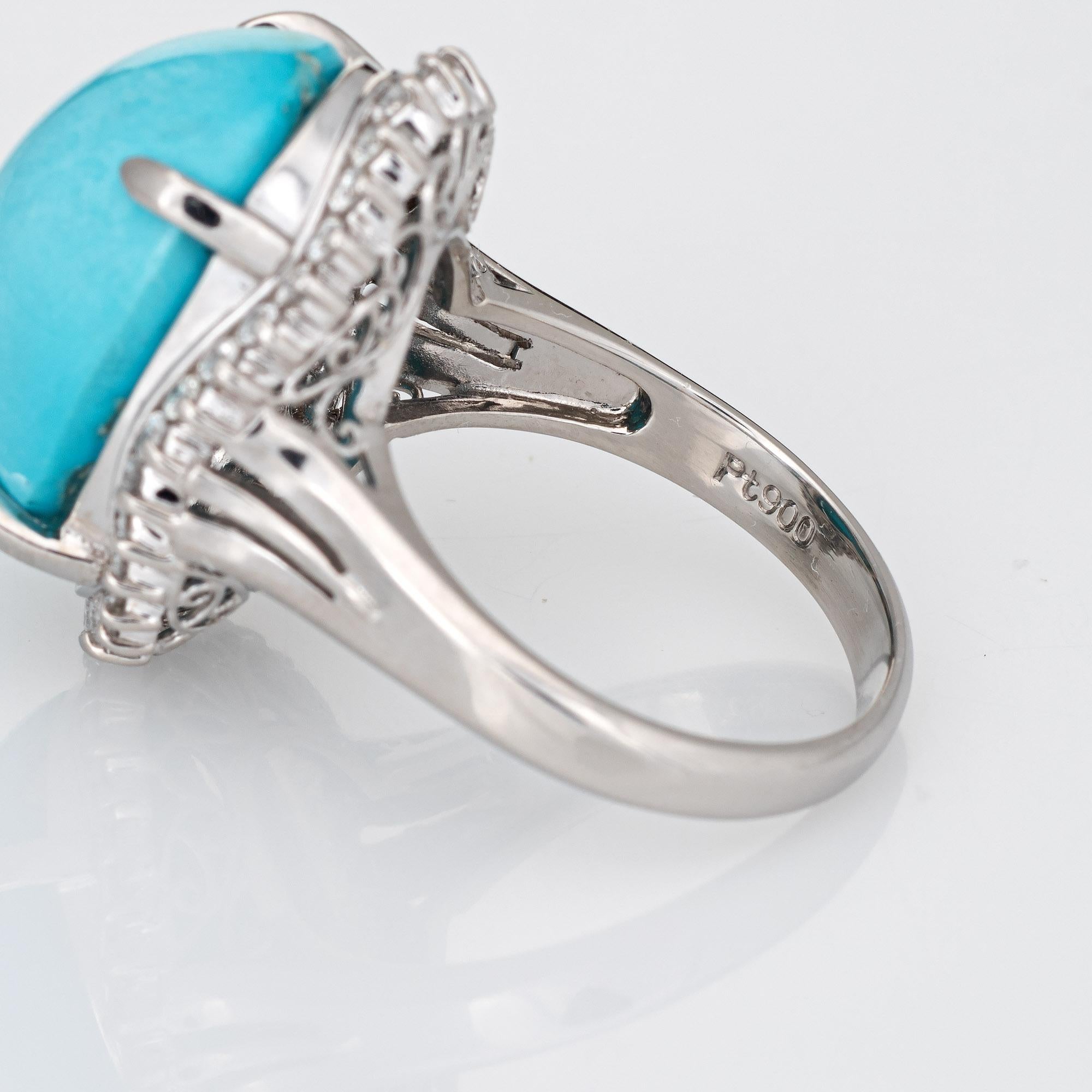 Cabochon Egg Shell Blue Turquoise Diamond Ring Platinum Estate Large Cocktail Jewelry For Sale