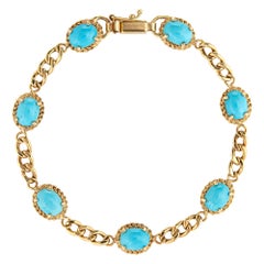 Egg Shell Turquoise Bracelet 14 Karat Yellow Gold Curb Link Estate Fine Jewelry