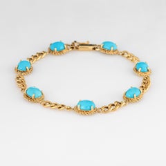 Egg Shell Turquoise Bracelet 14 Karat Yellow Gold Curb Link Estate Fine Jewelry