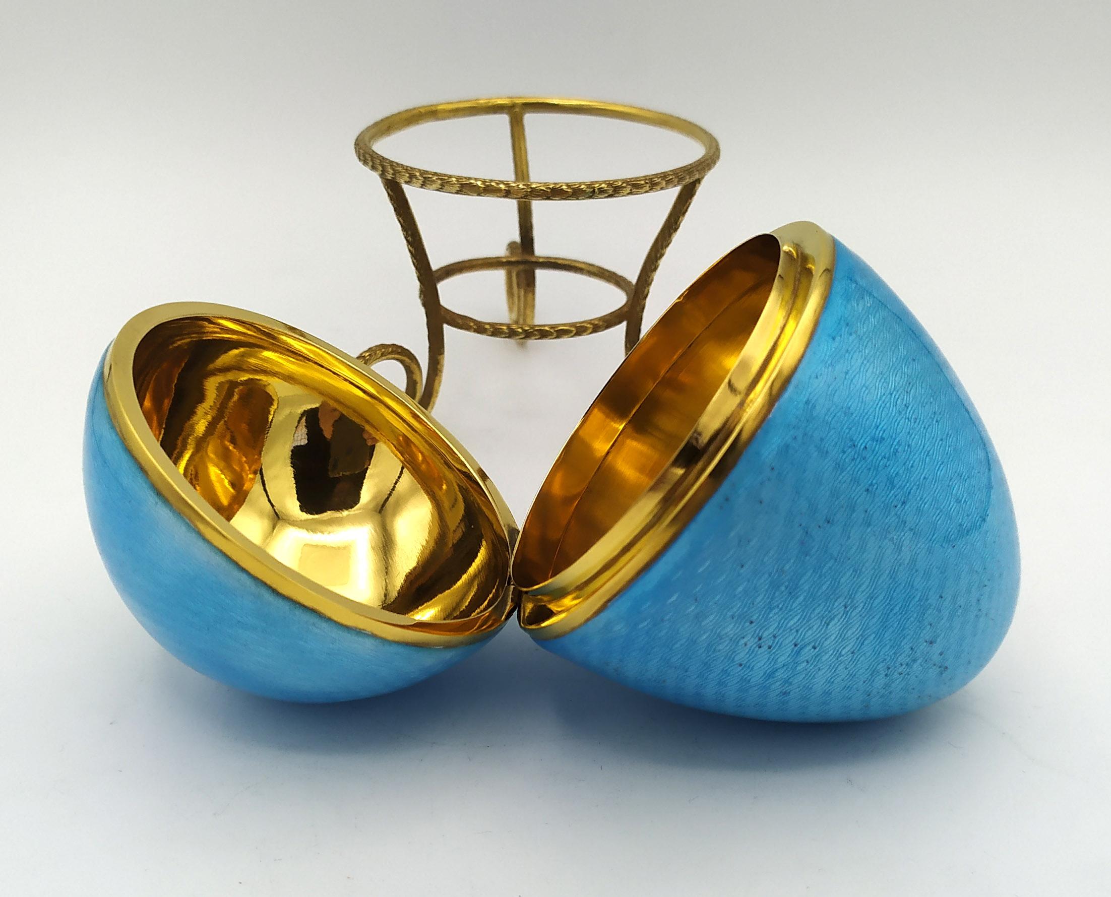 Huevo estilo Fabergé Aguamarina Esmalte Plata de Ley Salimbeni Italiano en venta